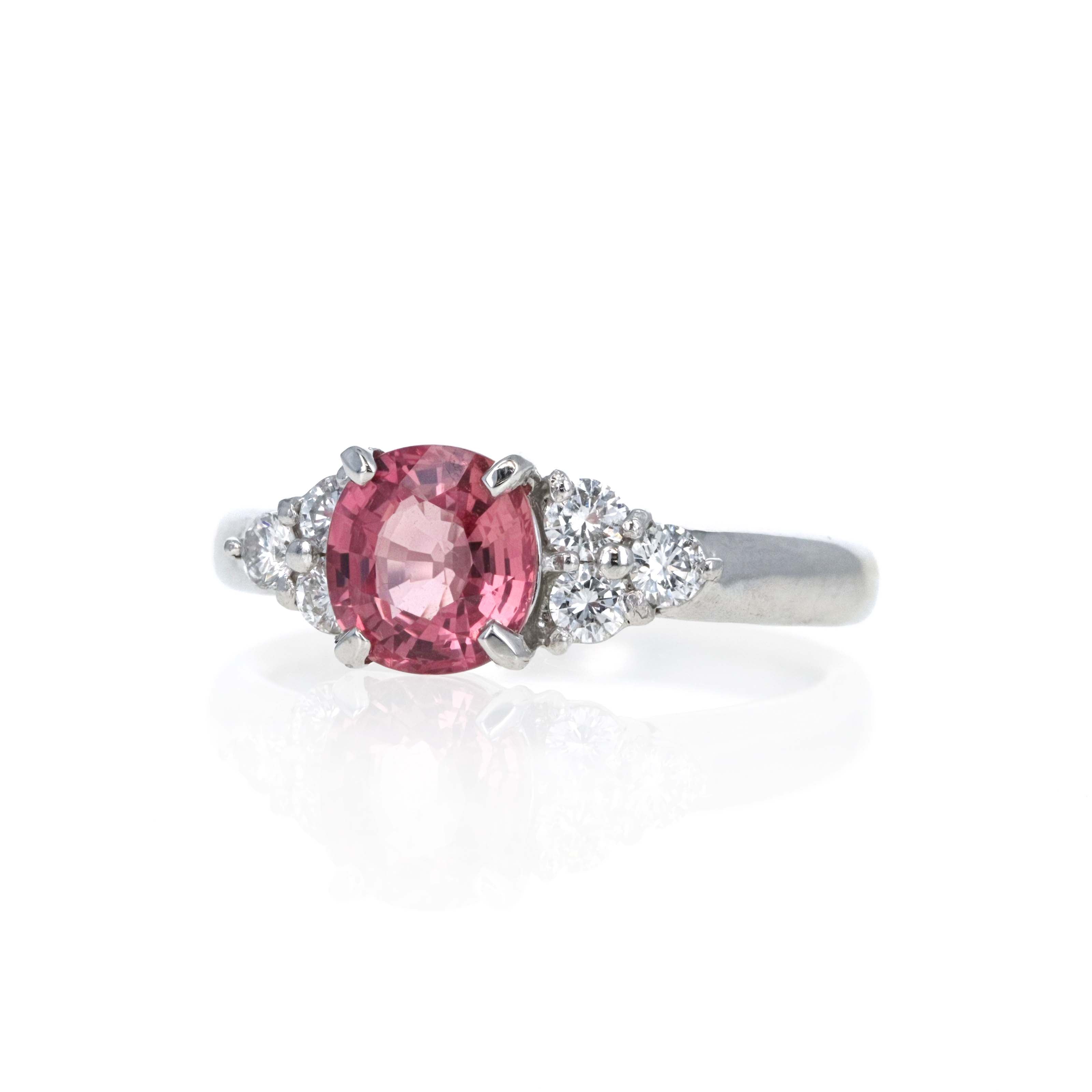 Platinum 1.34 Carat Peach Pink Sapphire Diamond Accented Ring - Queen May