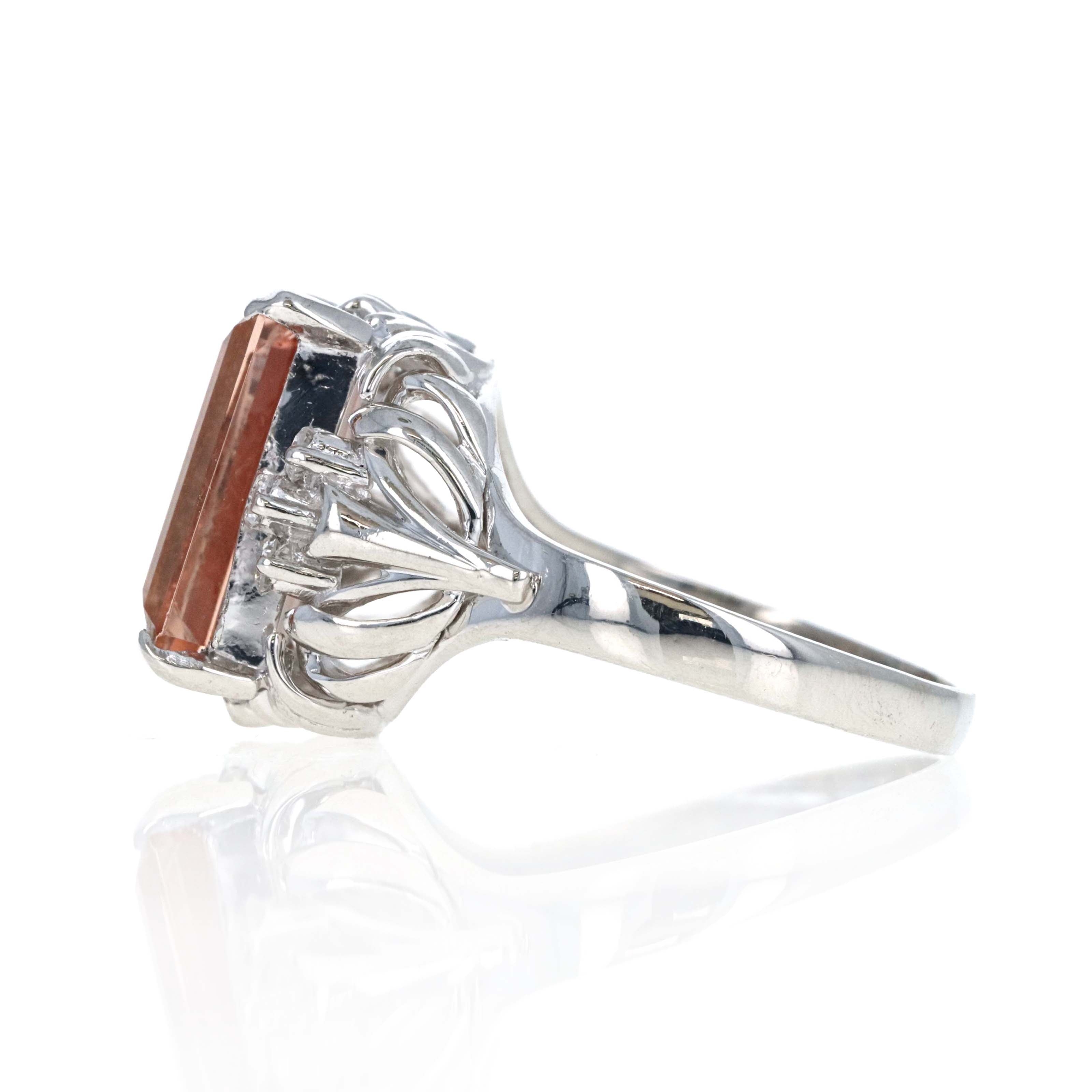 Art Deco Inspired Platinum 3.94 Carat Emerald Cut Imperial Topaz & Diamond Ring - Queen May