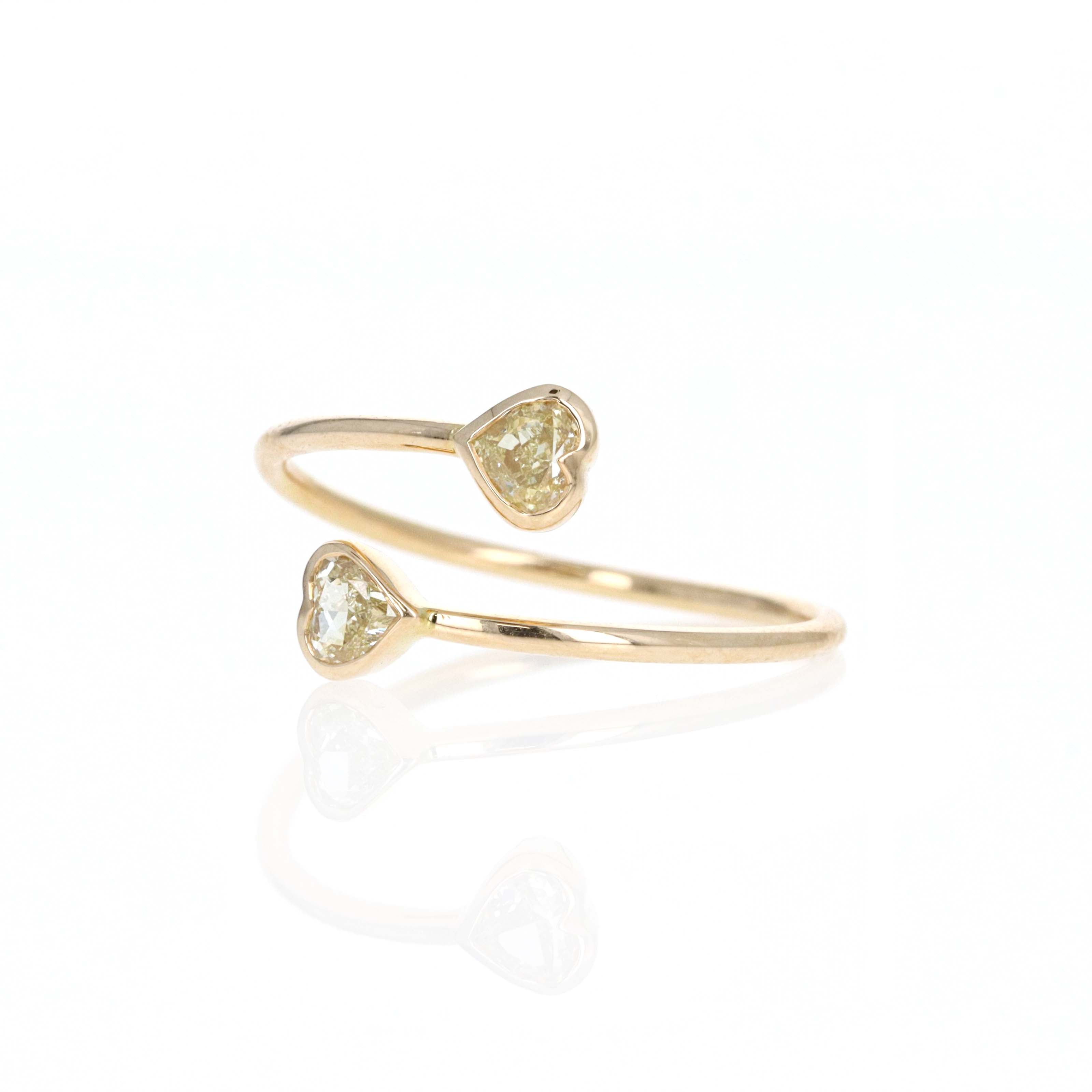 14K Yellow Gold 0.46 Carat Double Heart Cut Diamond Wrap Ring - Queen May
