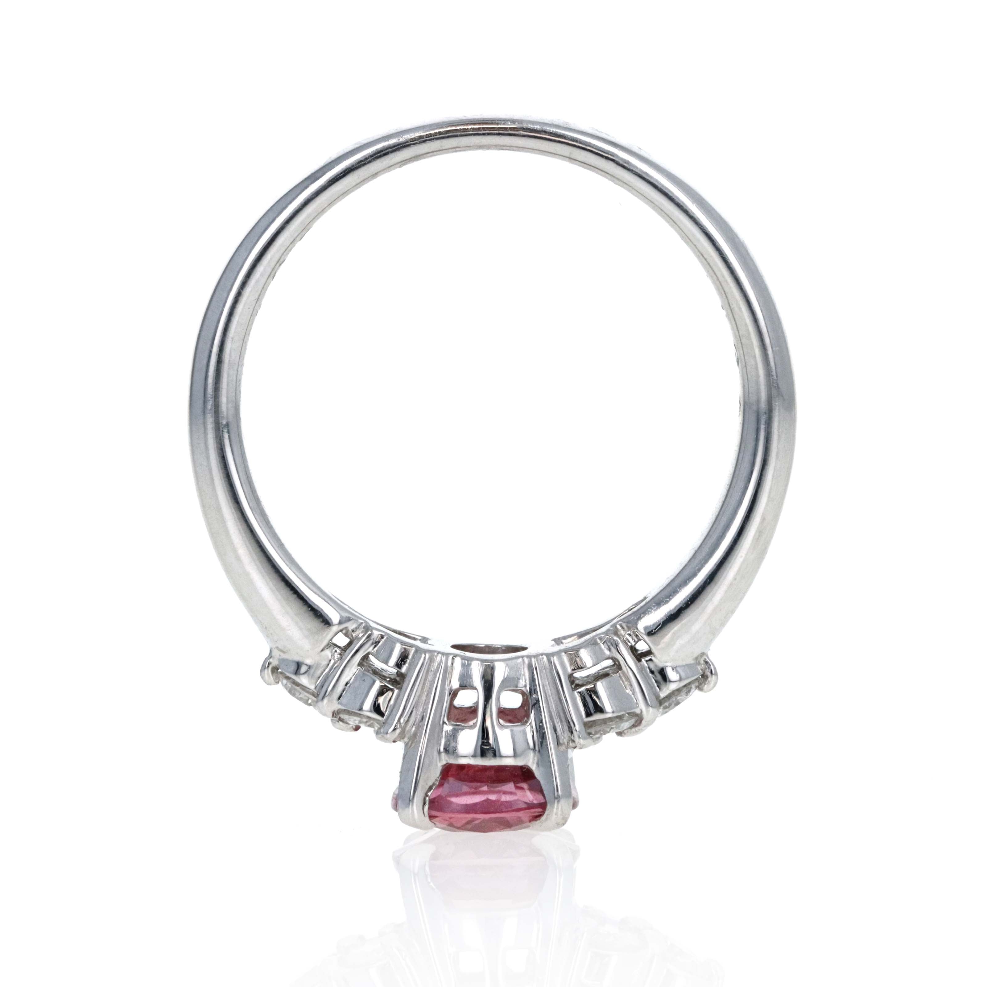 Platinum 1.34 Carat Peach Pink Sapphire Diamond Accented Ring - Queen May