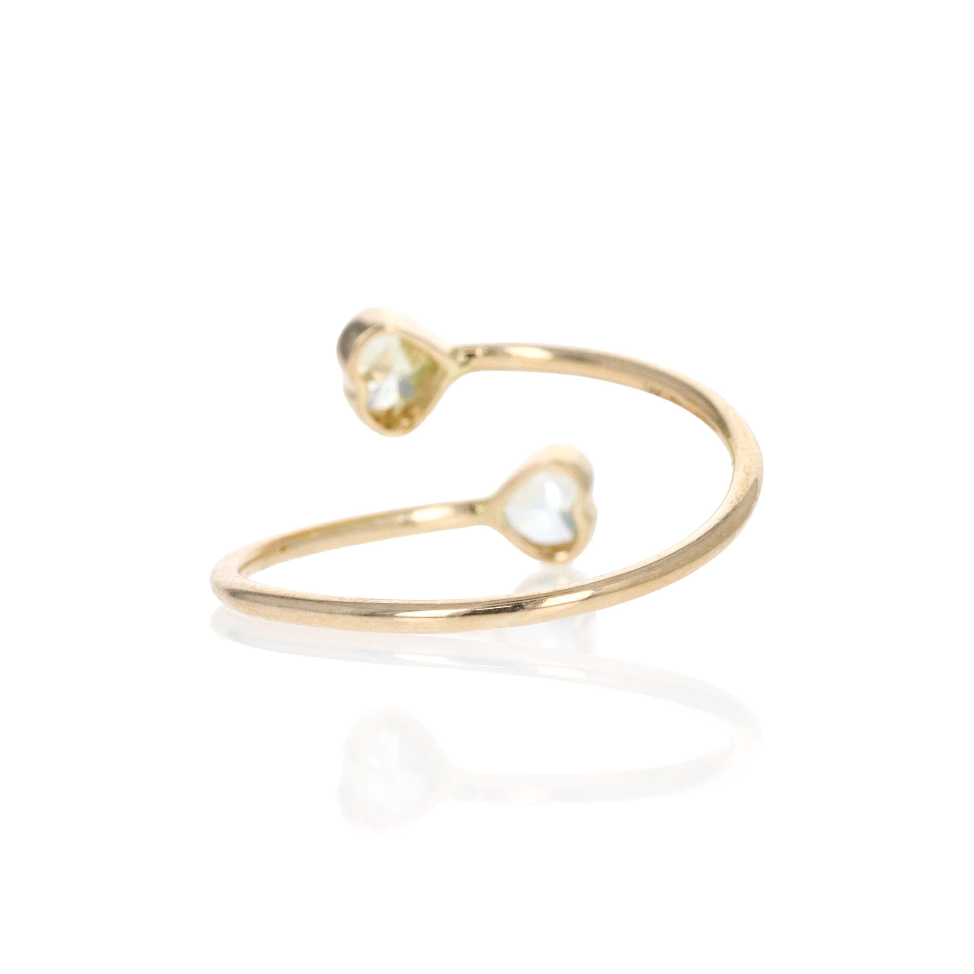 14K Yellow Gold 0.46 Carat Double Heart Cut Diamond Wrap Ring - Queen May