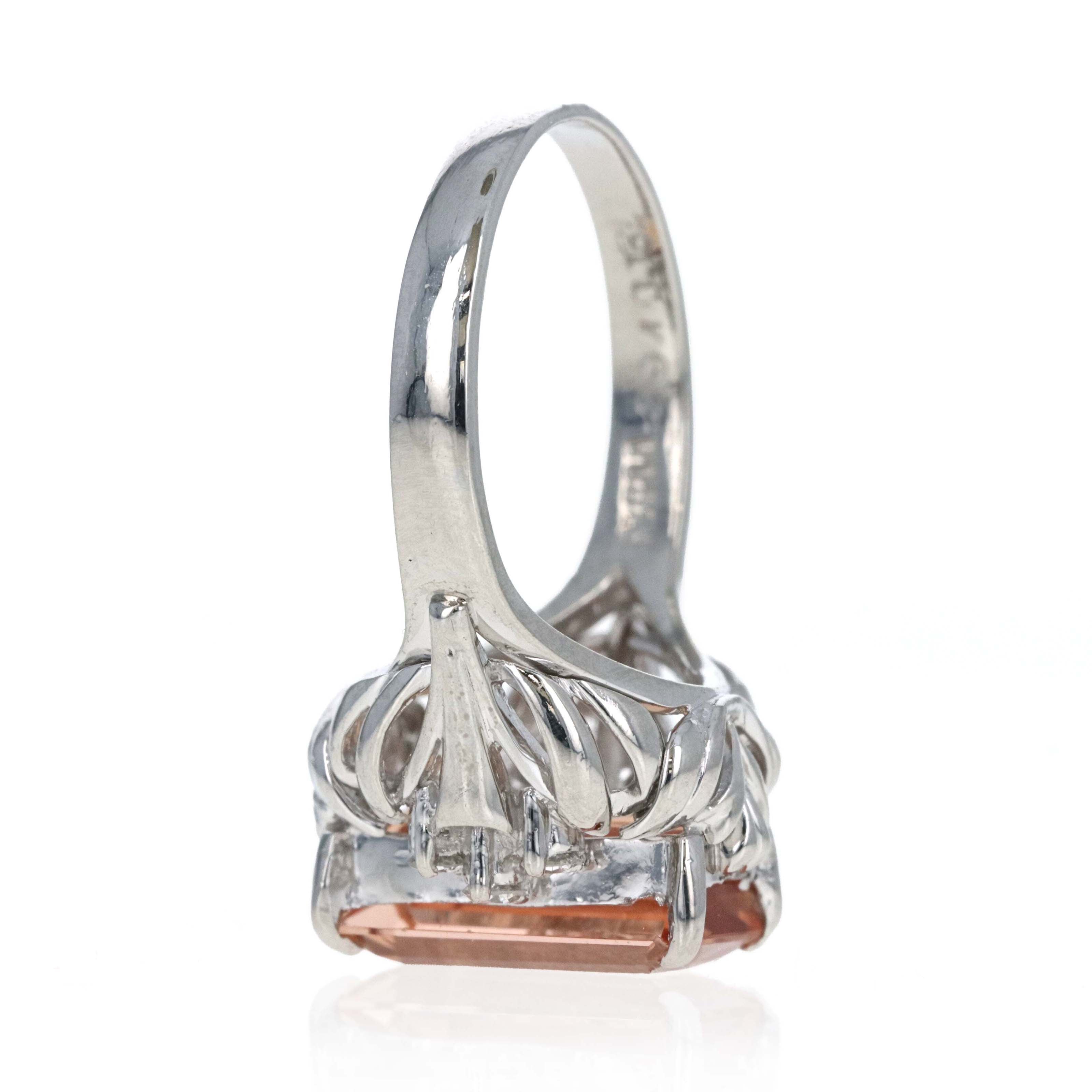 Art Deco Inspired Platinum 3.94 Carat Emerald Cut Imperial Topaz & Diamond Ring - Queen May