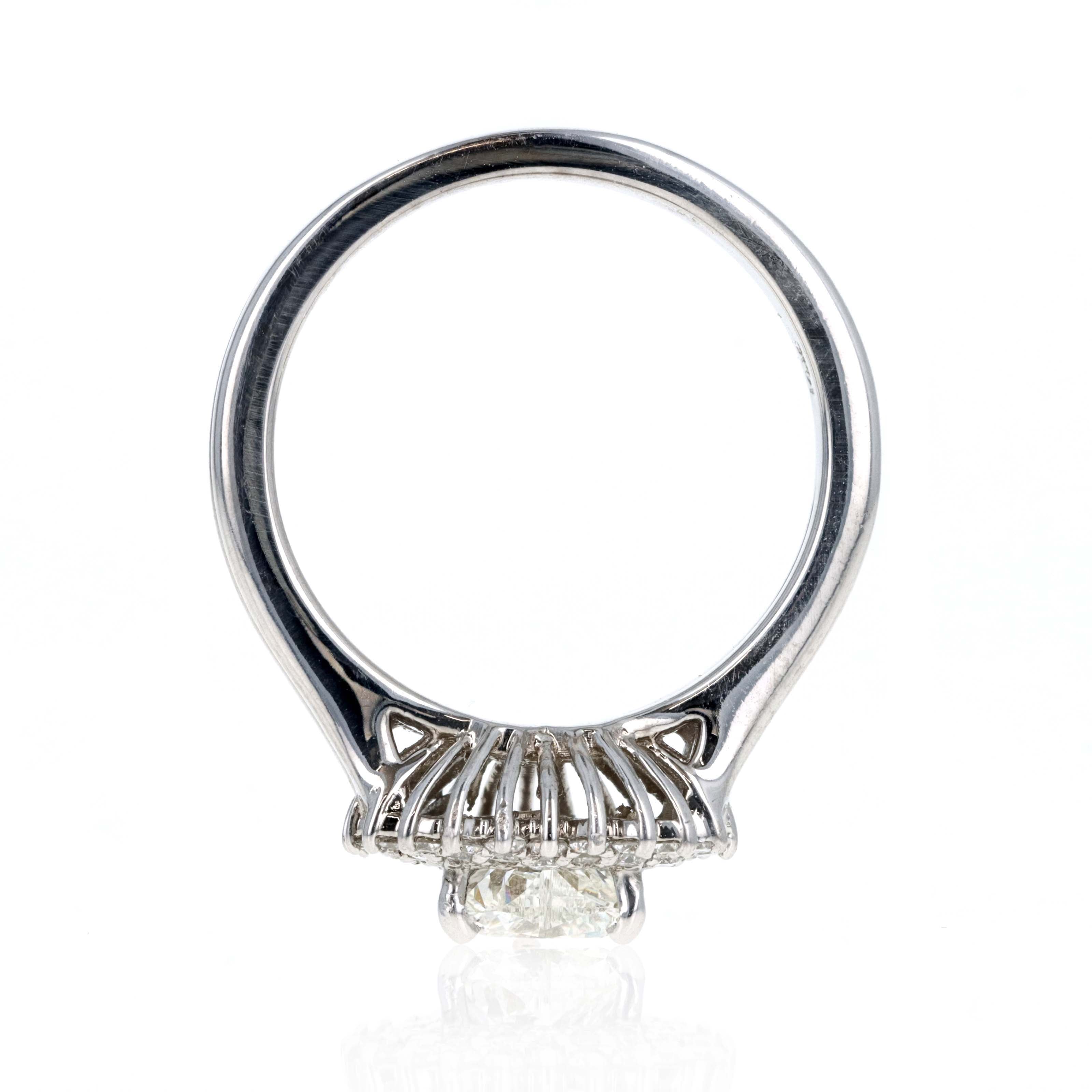 14K White Gold 0.80 Carat Heart Shape Diamond Halo Split Shank Ring - Queen May