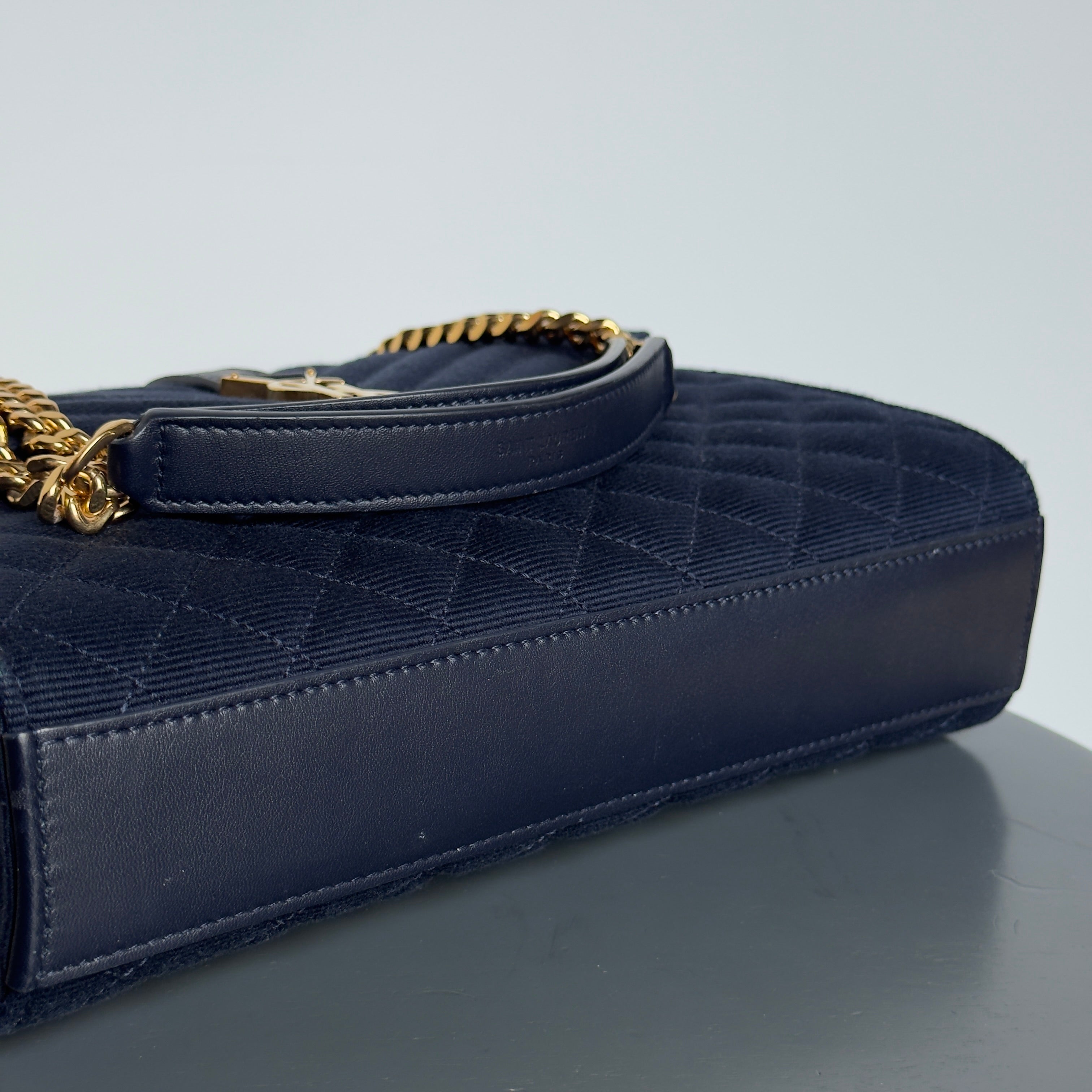 Saint Laurent Envelope Triquilt Chain Shoulder Bag Navy - Queen May