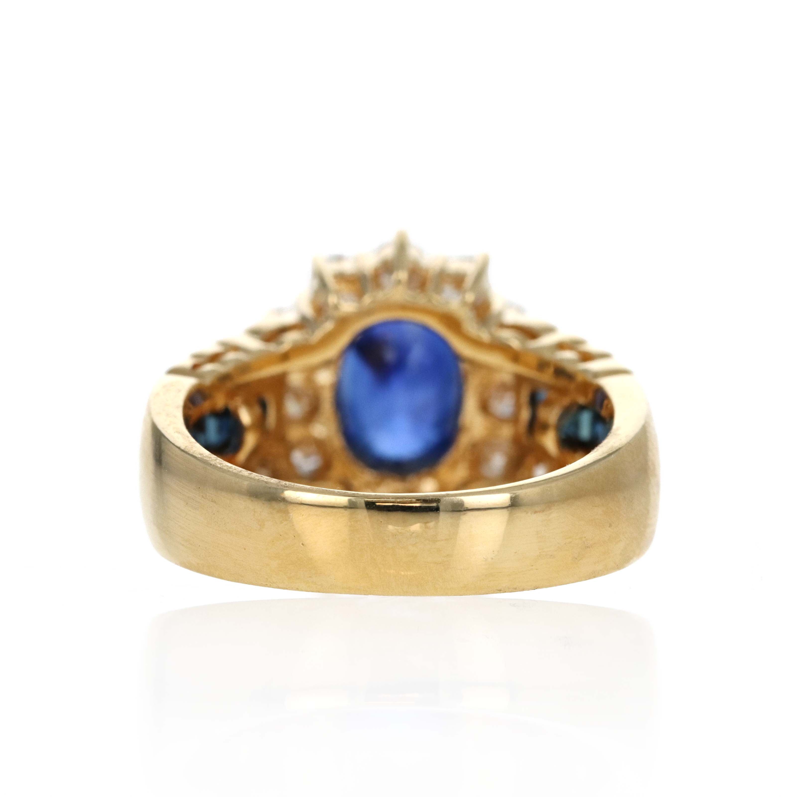 18K Yellow Gold 1.97 Carat Oval Sapphire Diamond Halo Ring - Queen May