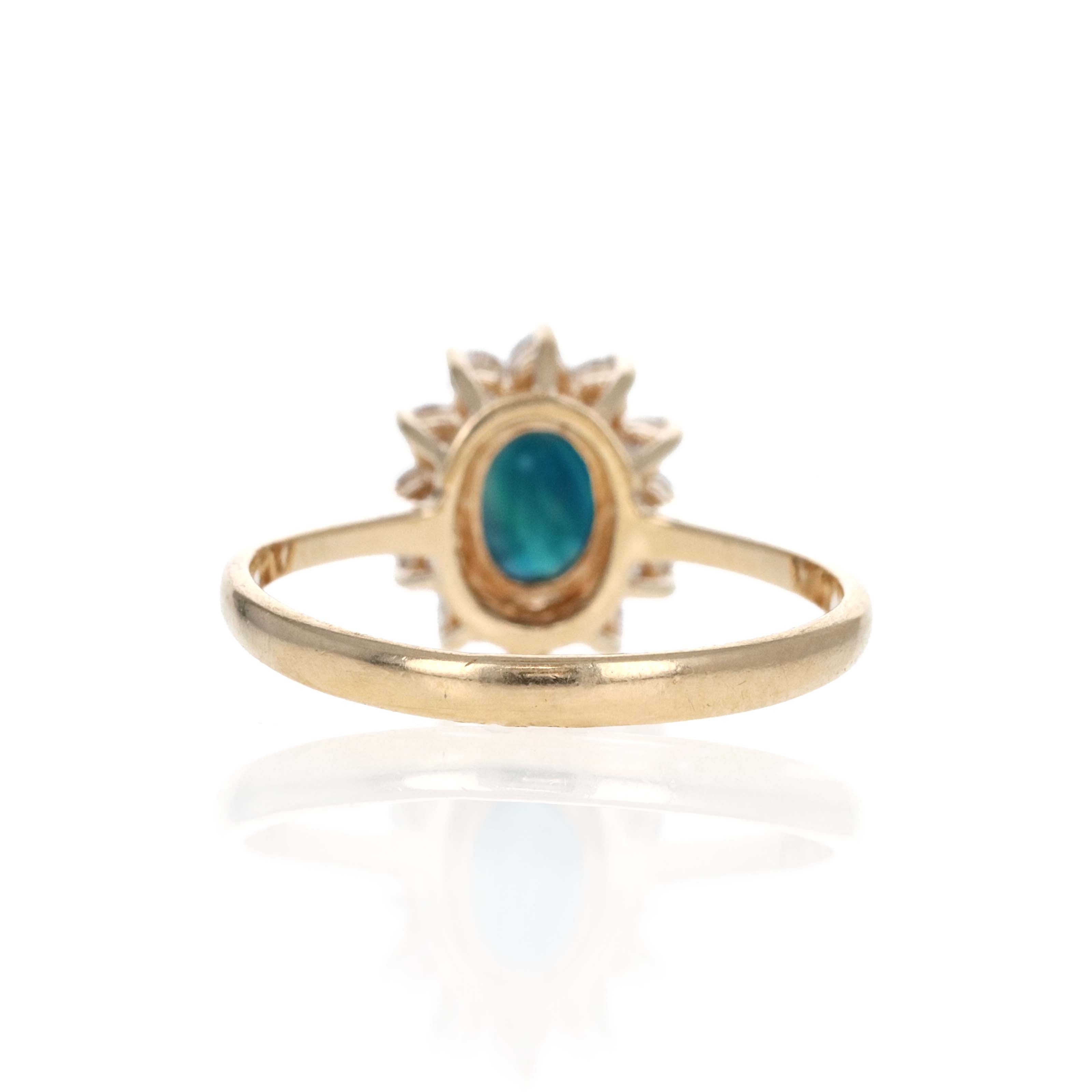 14K Yellow Gold 1 Carat Oval Sapphire Diamond Halo Ring - Queen May
