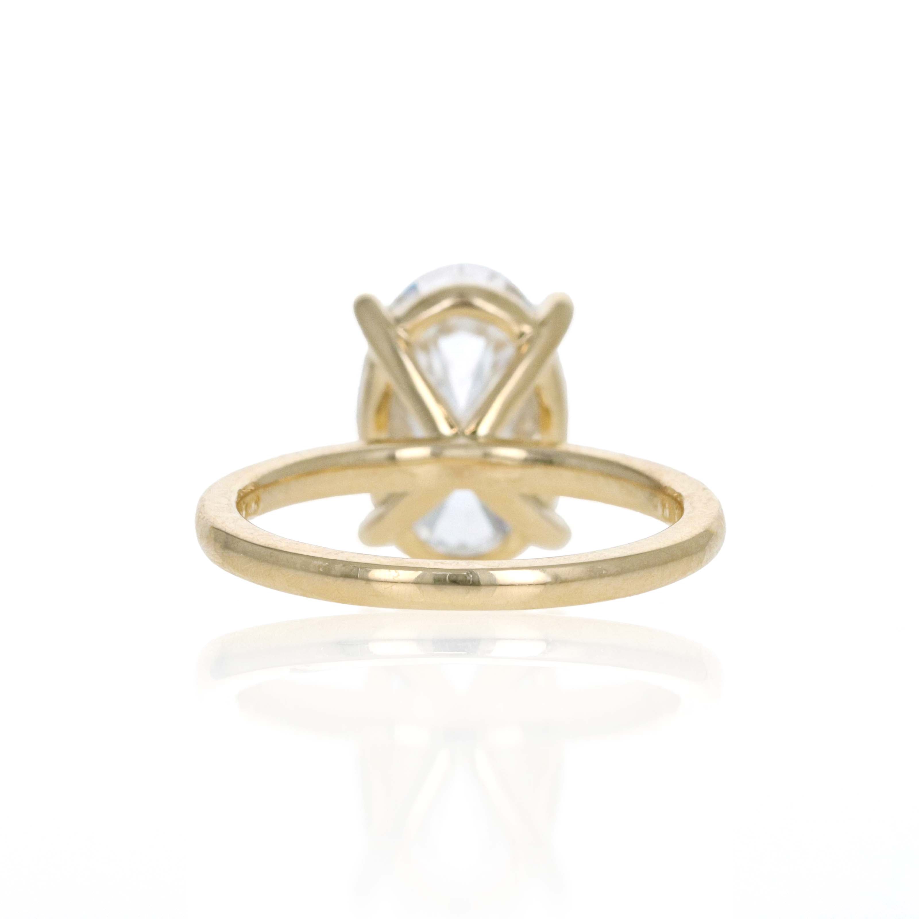 Lab Grown 4 Carat Oval Diamond Solitaire Engagement Ring 14K Yellow Gold - Queen May