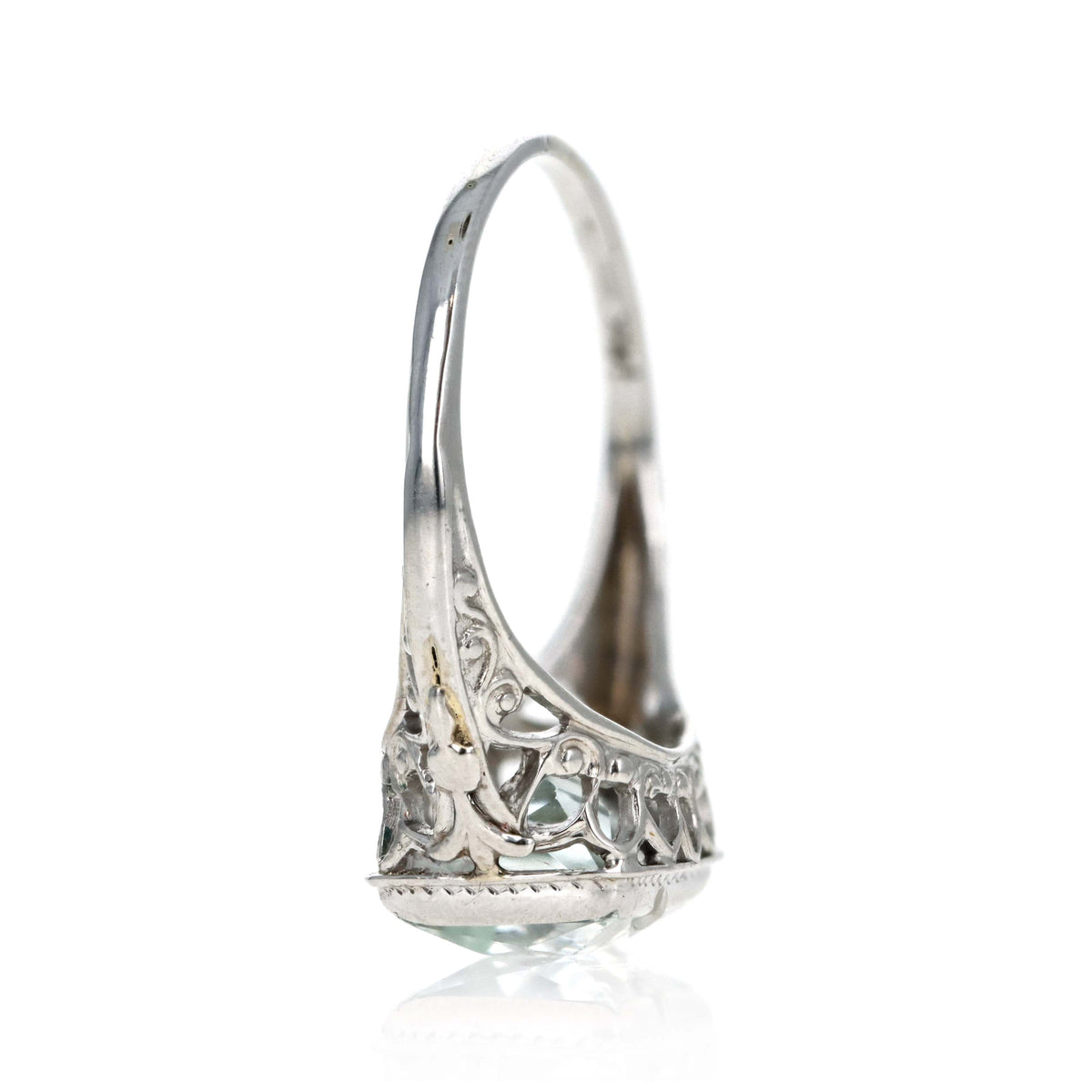 Art Deco 14K White Gold 2.5 Carat Aquamarine Filigree Ring
