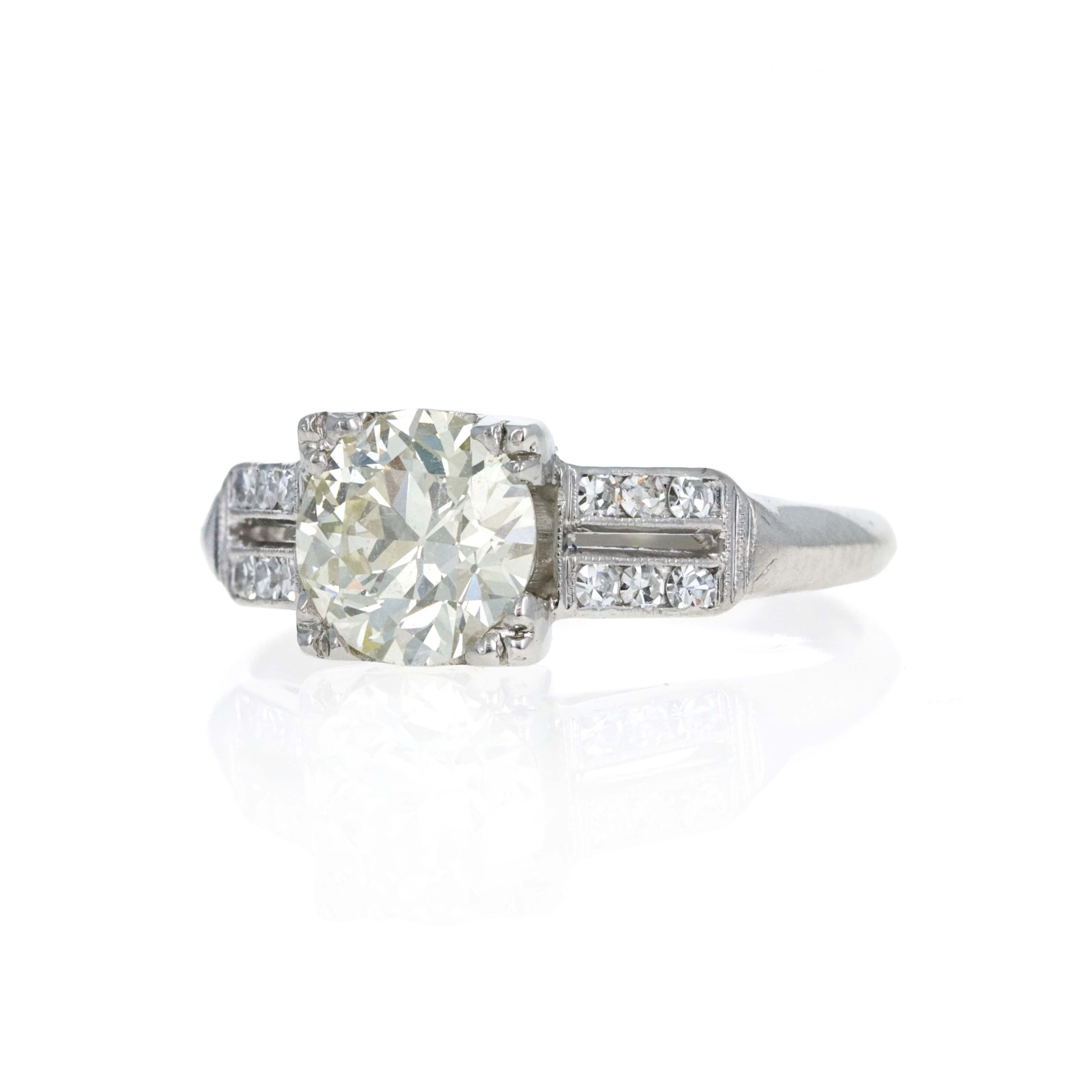 Platinum Art Deco 1.23 Carat Old European Cut Diamond Ring - Queen May