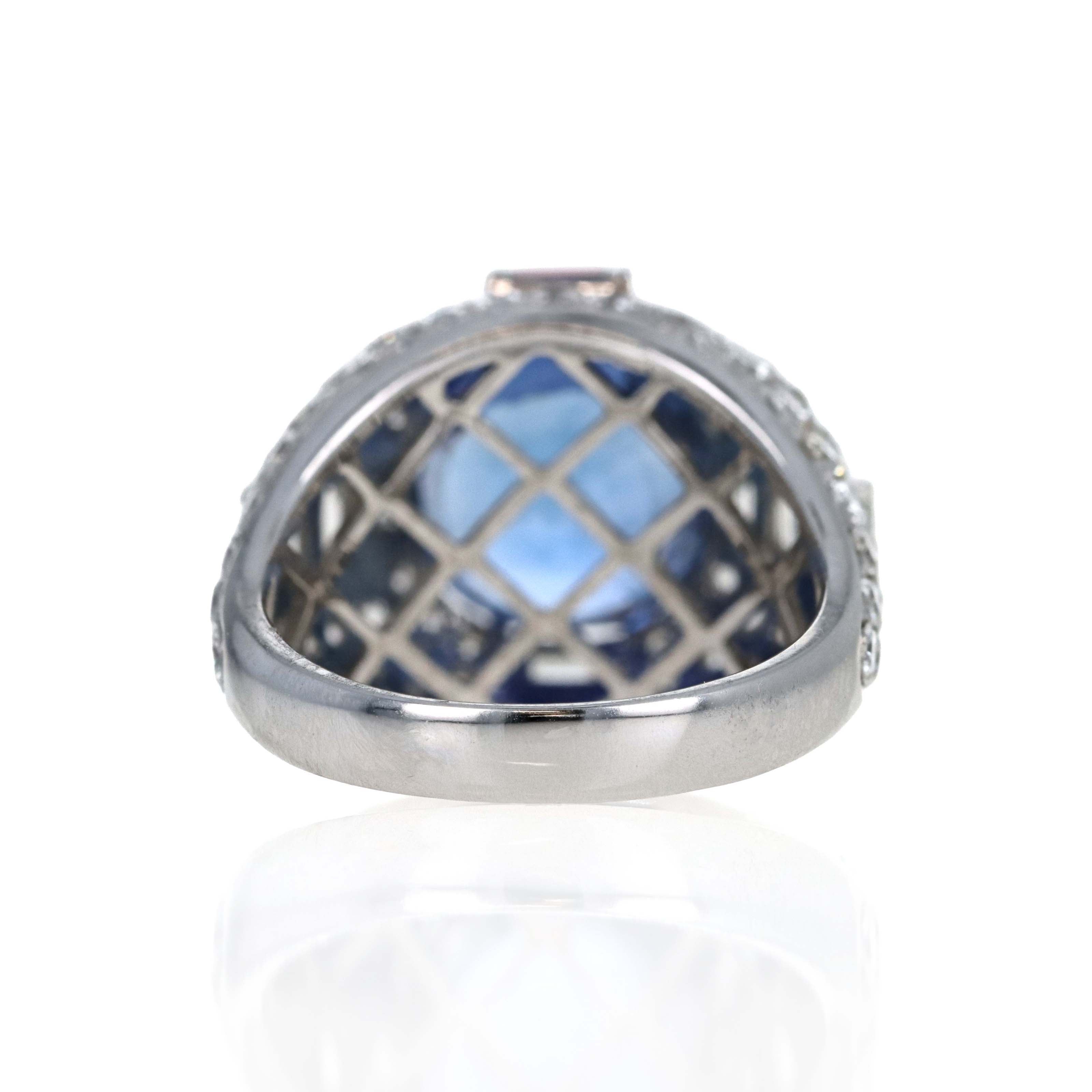 Platinum 8.13 Carat Oval Ceylon Sapphire Diamond Baguette Pave Ring - Queen May
