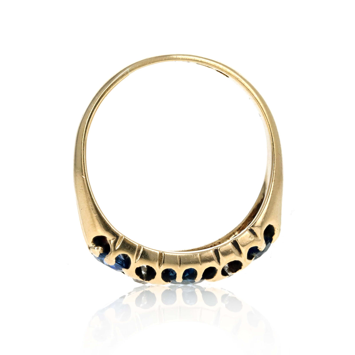 English Victorian 18K Yellow Gold Old Mine Cut Diamond & Sapphire Five Stone Ring