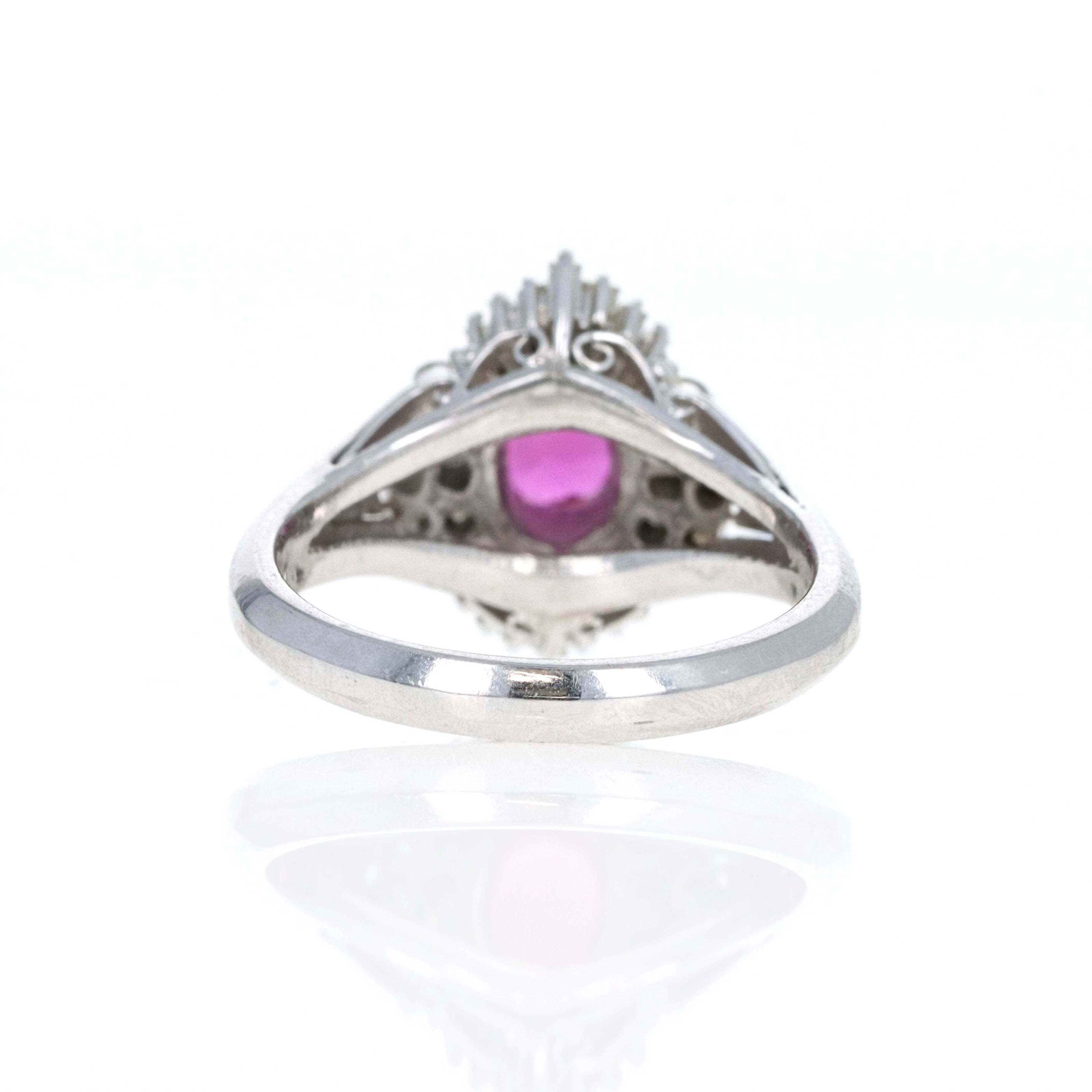 Platinum 1.03 Carat Oval Ruby Diamond Baguette Ballerina Fan Ring - Queen May
