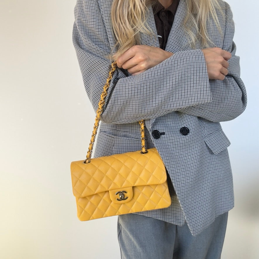 Chanel Double Flap Yellow Caviar