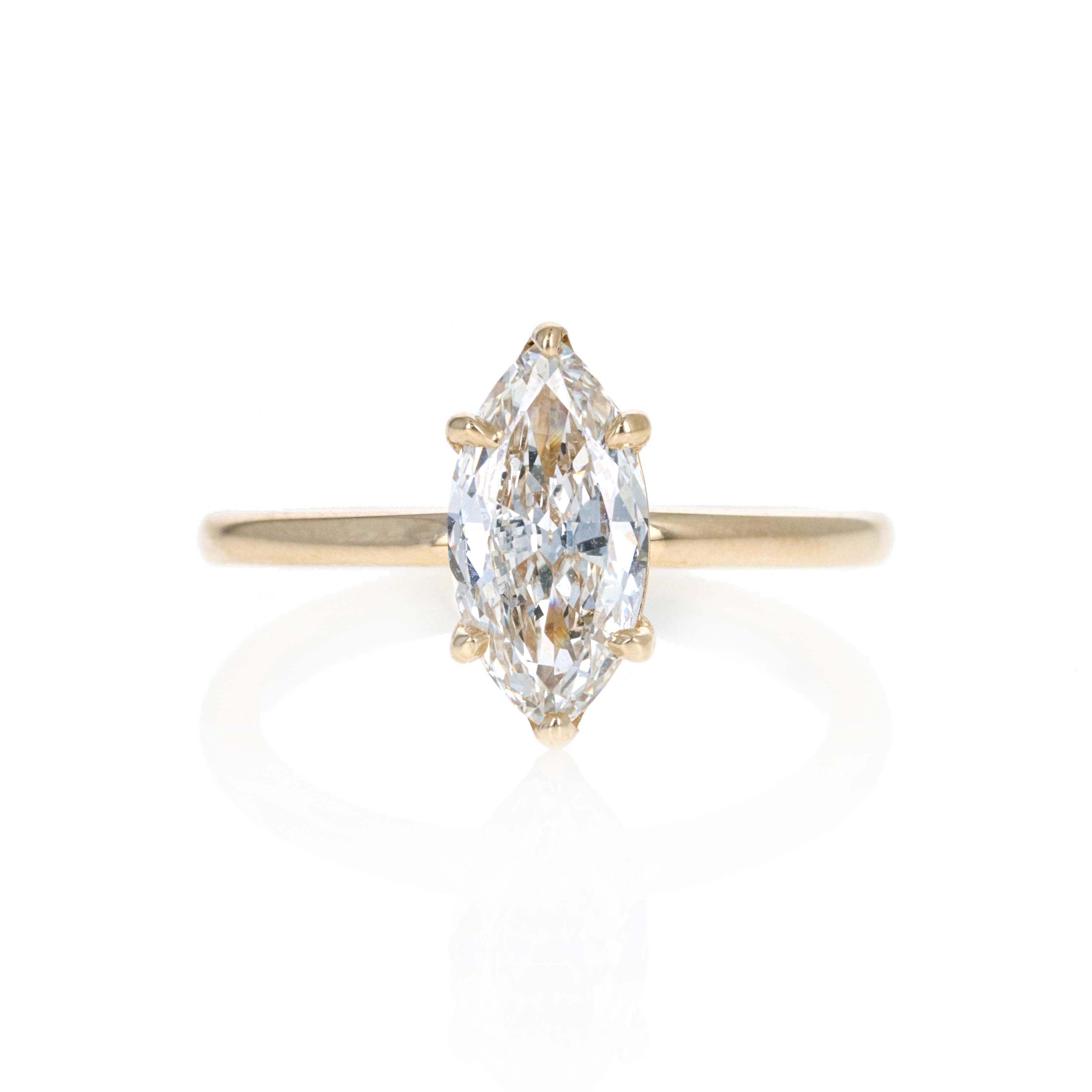 14K Yellow Gold 1.17 Carat Marquise Diamond Solitaire Engagement Ring - Queen May