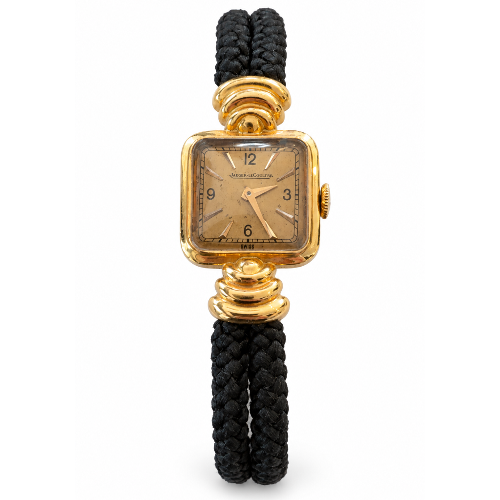 Vintage 18K Yellow Gold Jaeger Le Coultre Fabric Strap Watch