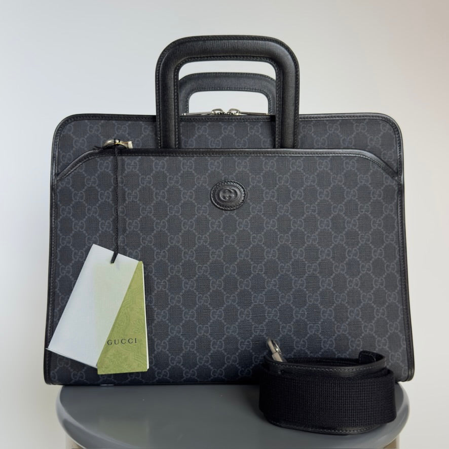 Gucci Interlocking G Patch Convertible Briefcase GG Coated Canvas - Queen May