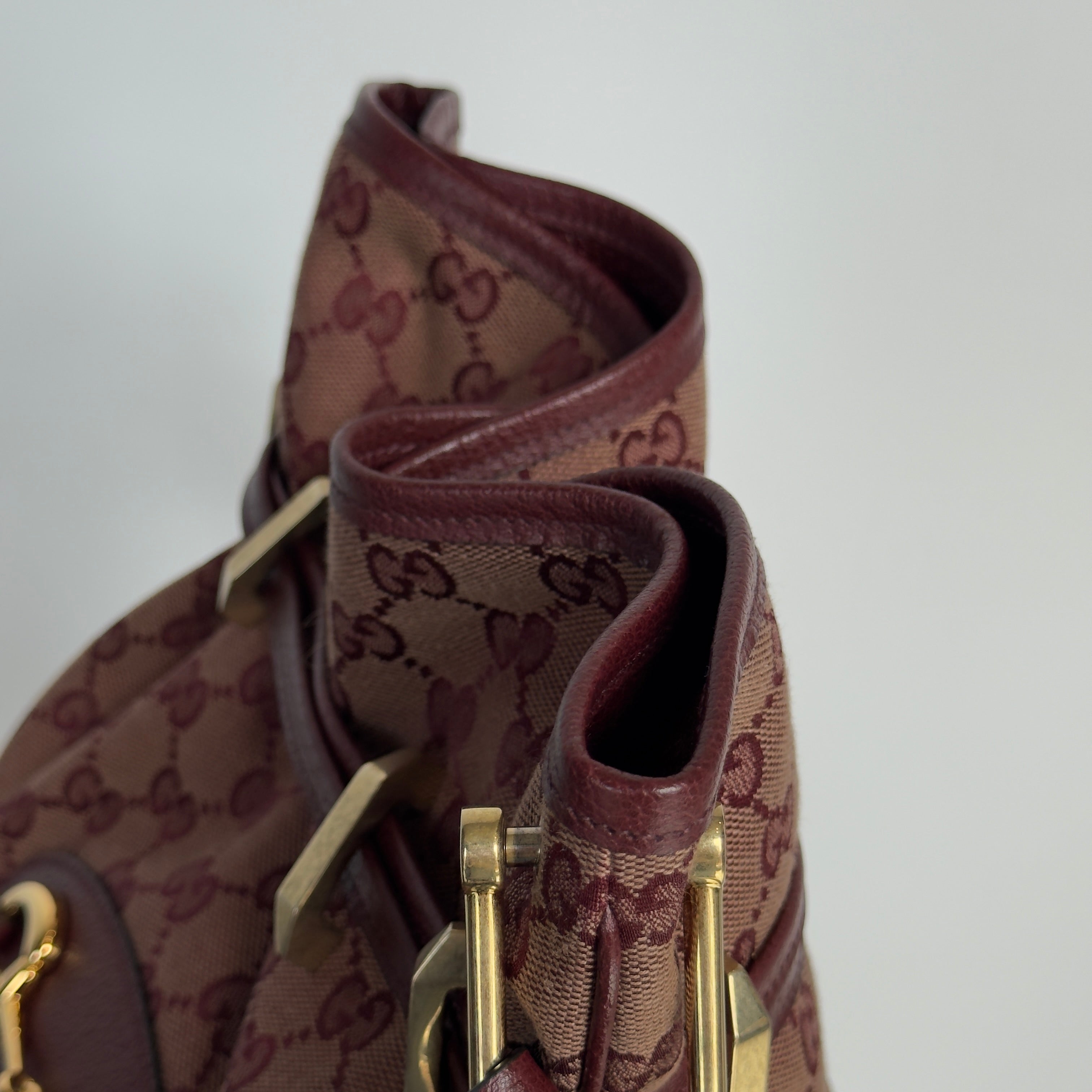 Gucci Horsebit 1955 Maroon Canvas Shoulder Bag - Queen May