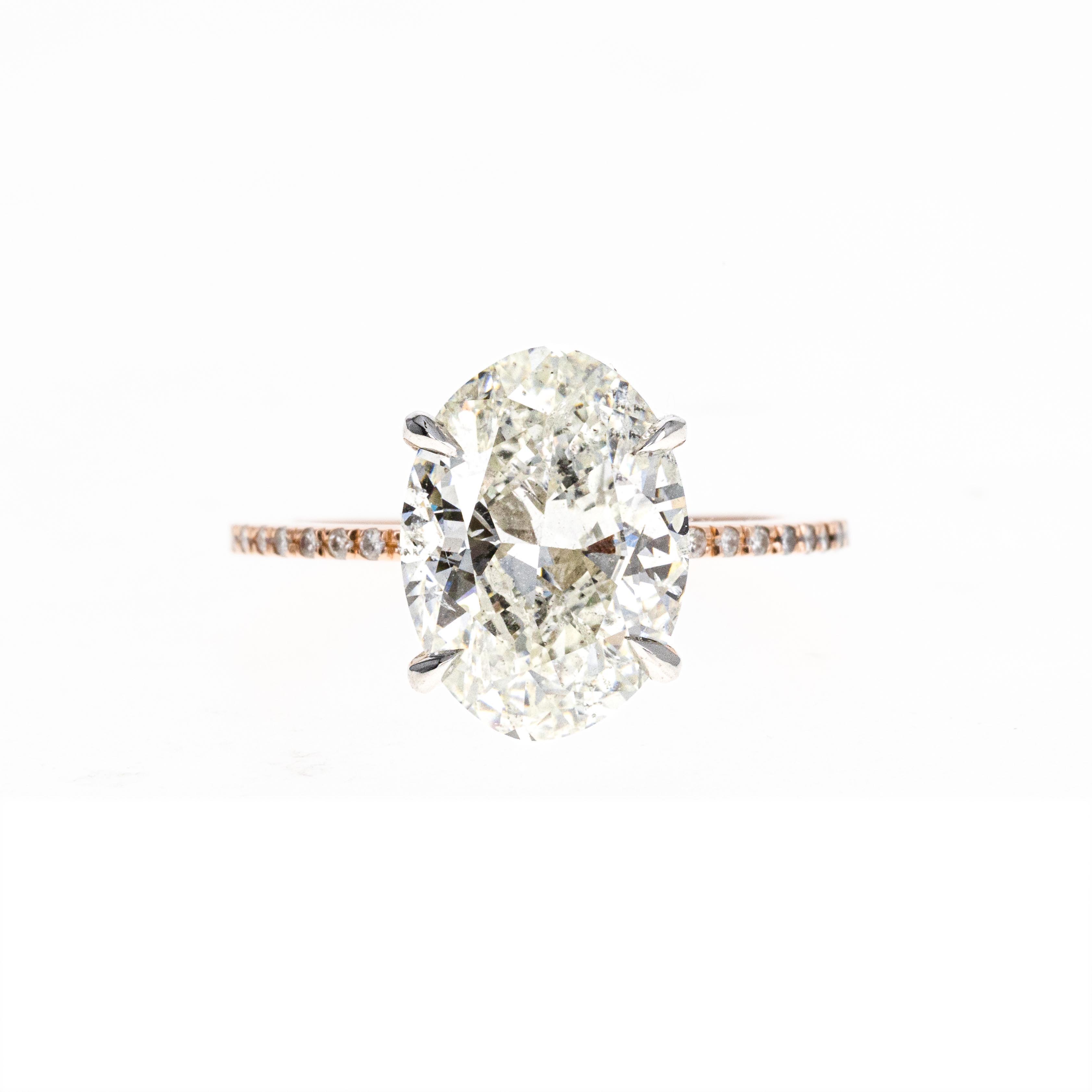 14K Rose Gold and Platinum 5.01 Carat Oval Cut Diamond Engagement Ring GIA Certified - Queen May