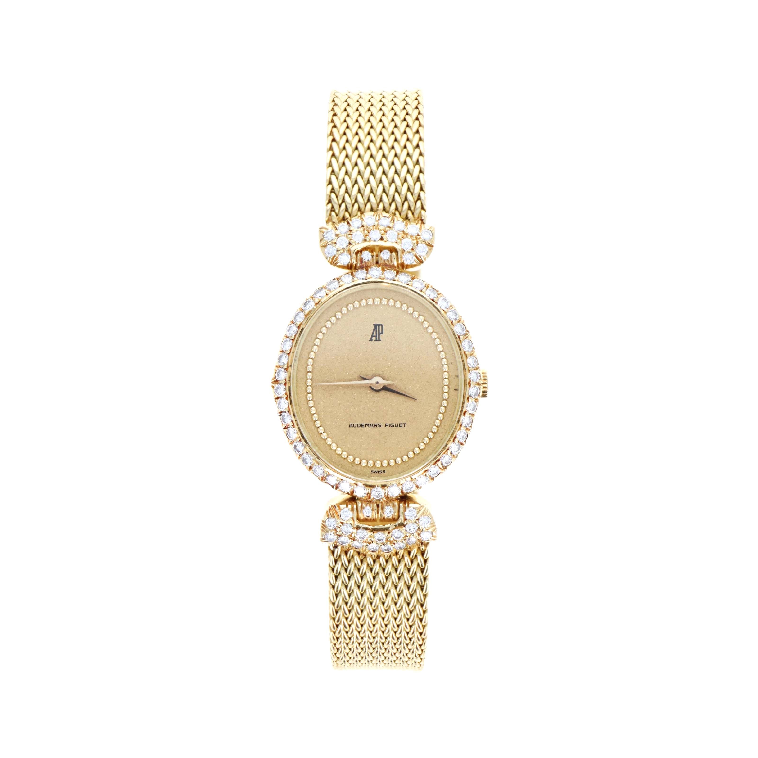 Vintage Audemars Piguet Ladies 18K Yellow Gold Diamond Bezel Mechanical Movement Watch