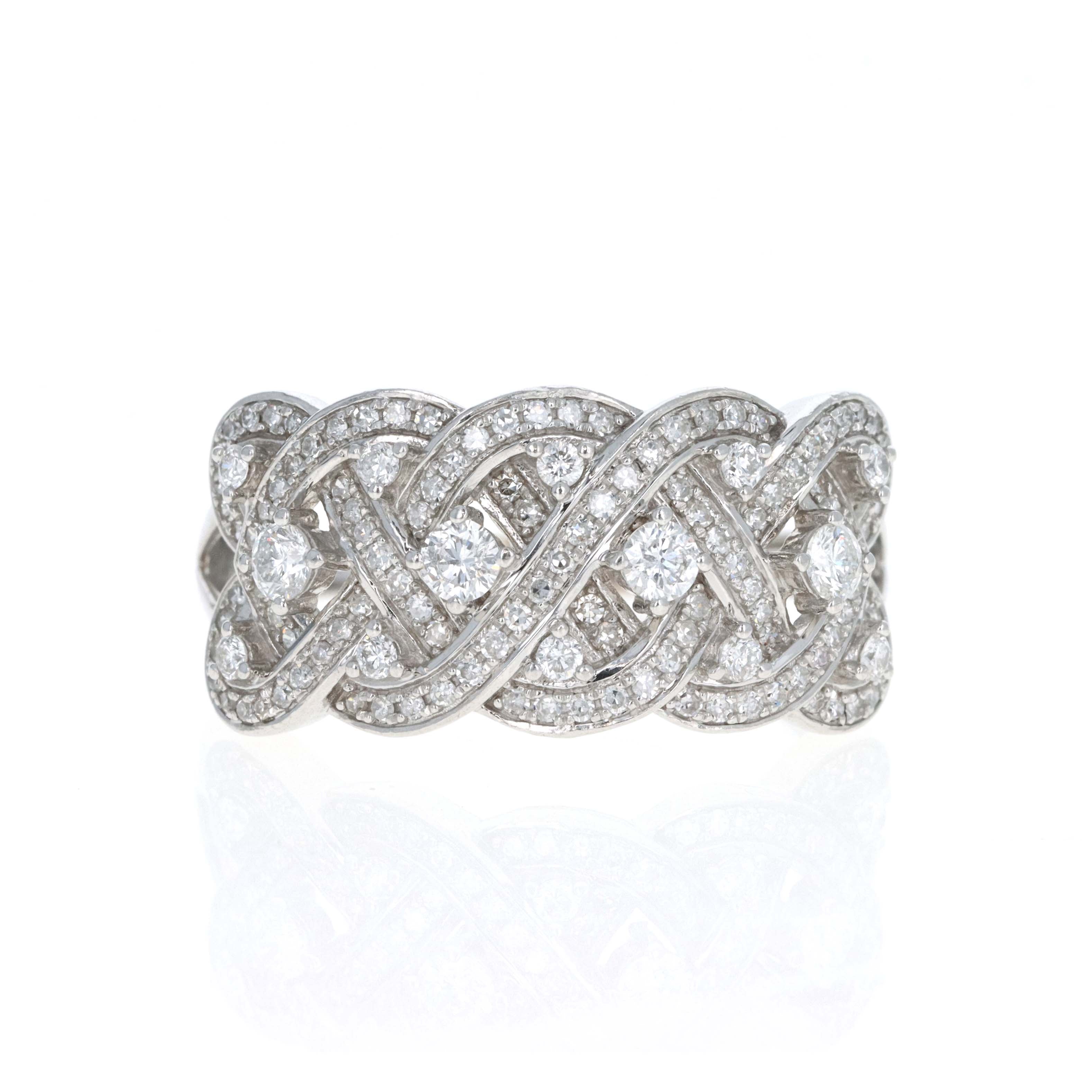 14K White Gold 1 Carat Diamond Woven Ring - Queen May