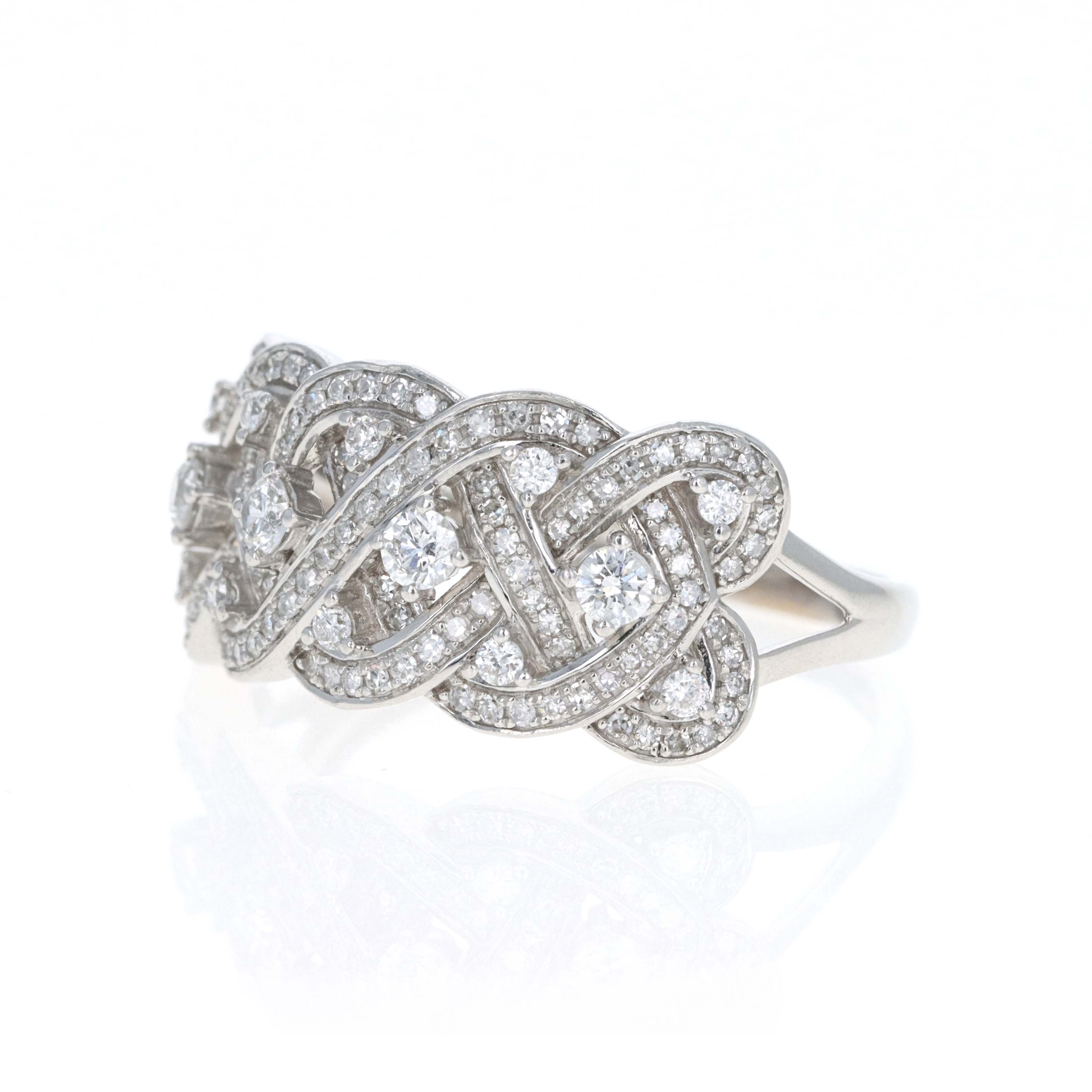 14K White Gold 1 Carat Diamond Woven Ring - Queen May