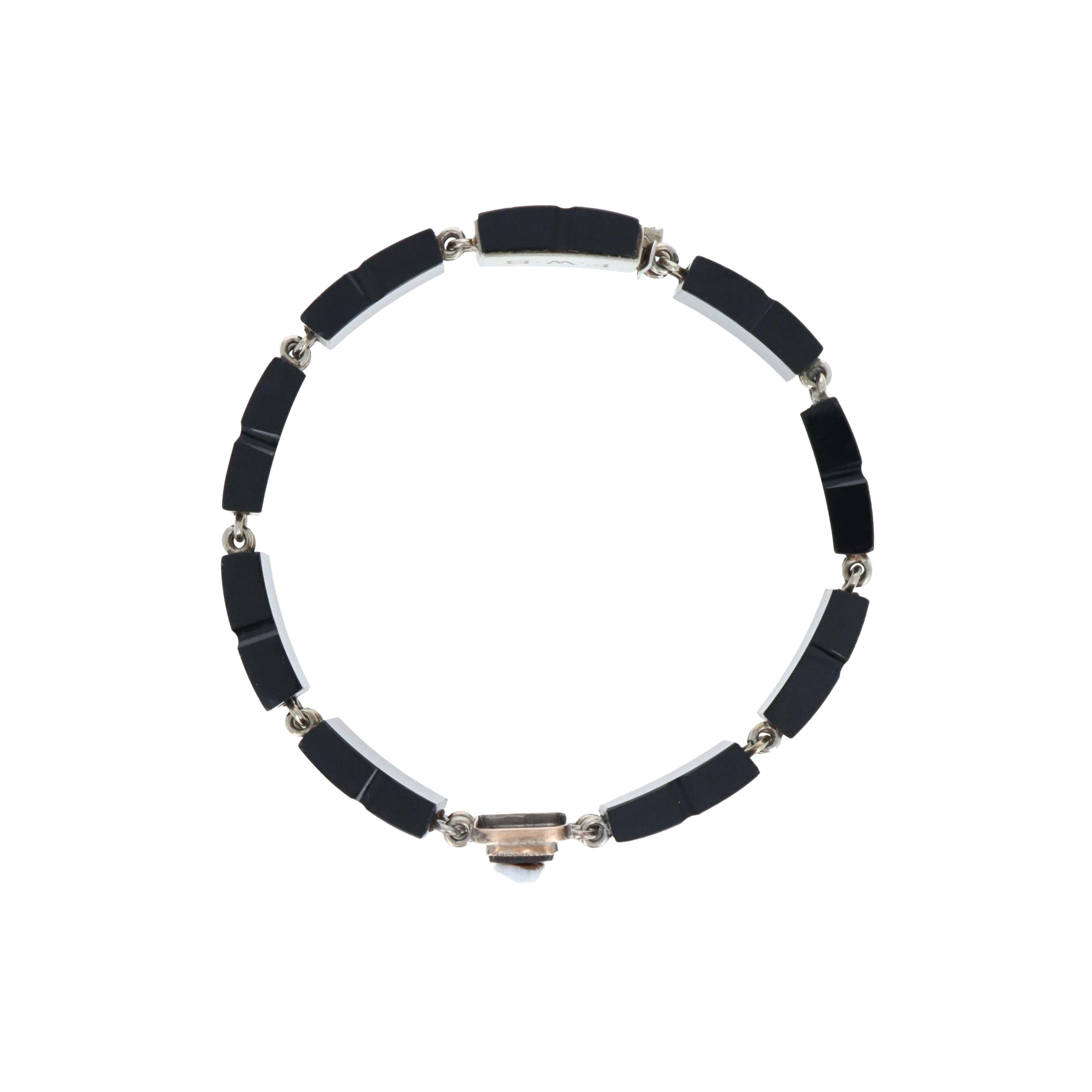 Victorian 18K White Gold & Onyx Cameo Bracelet