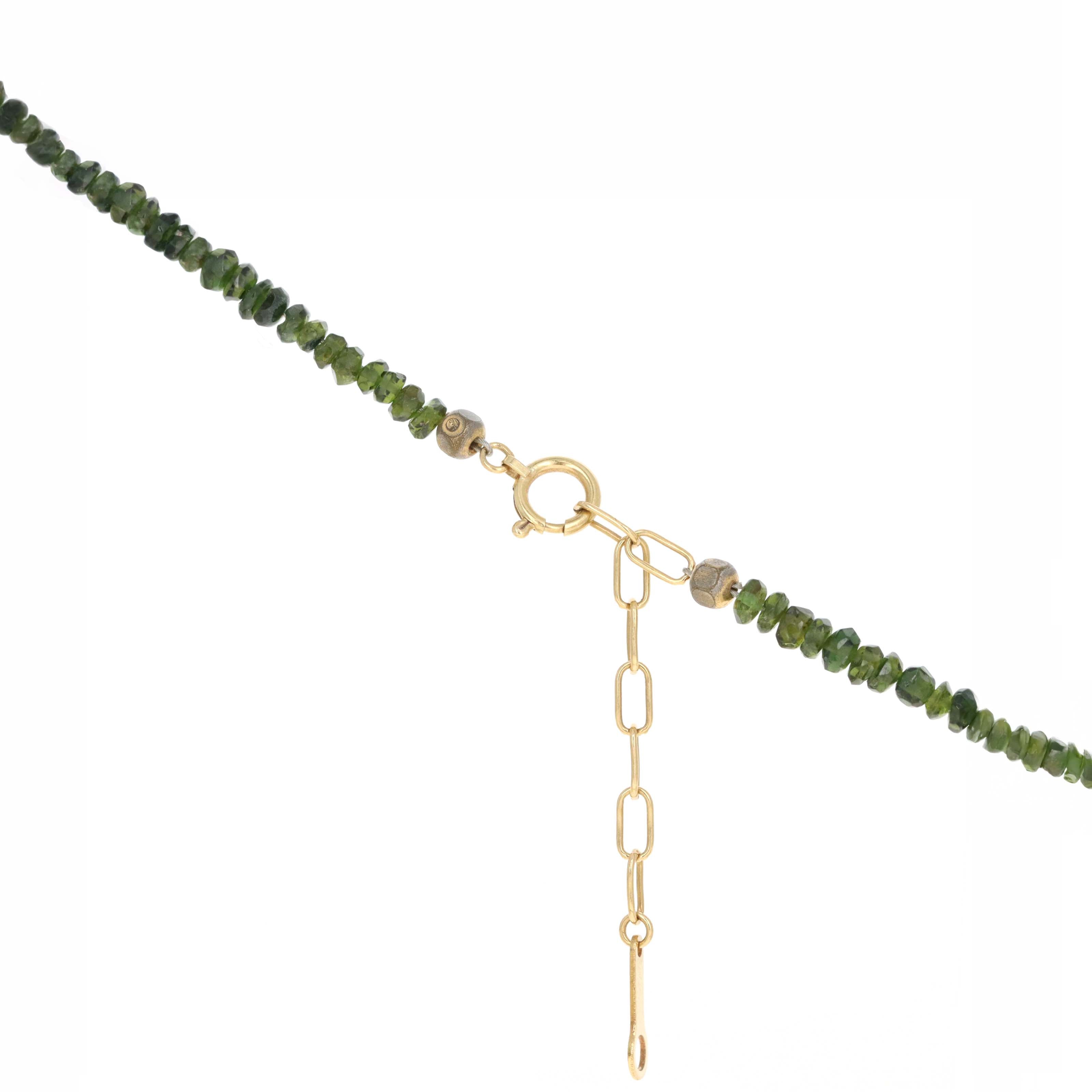 18K Yellow Gold Green Tourmaline Pendant Bead Chain Necklace - Queen May