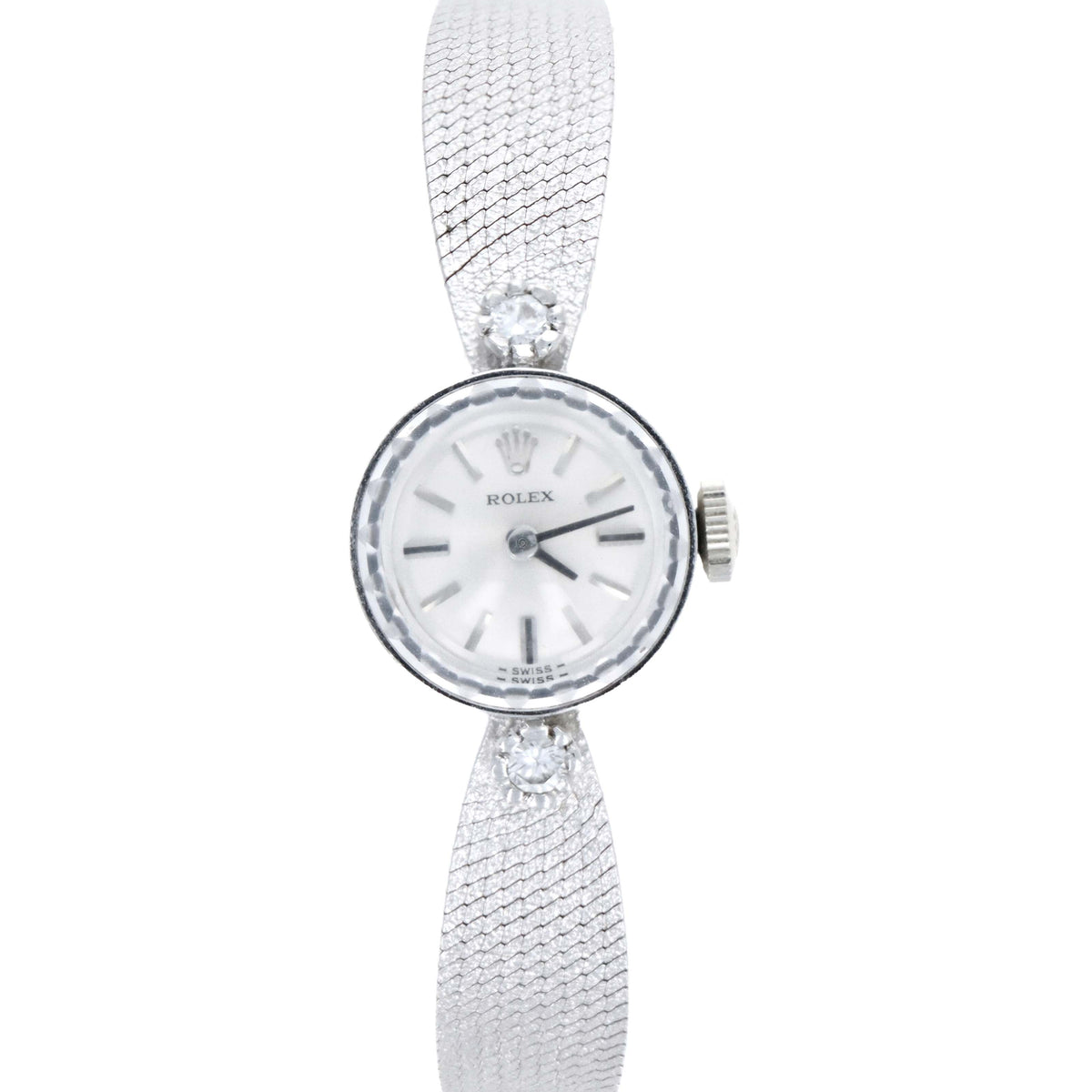 Vintage Rolex 14K White Gold 15 MM mechanical ladies cocktail watch
