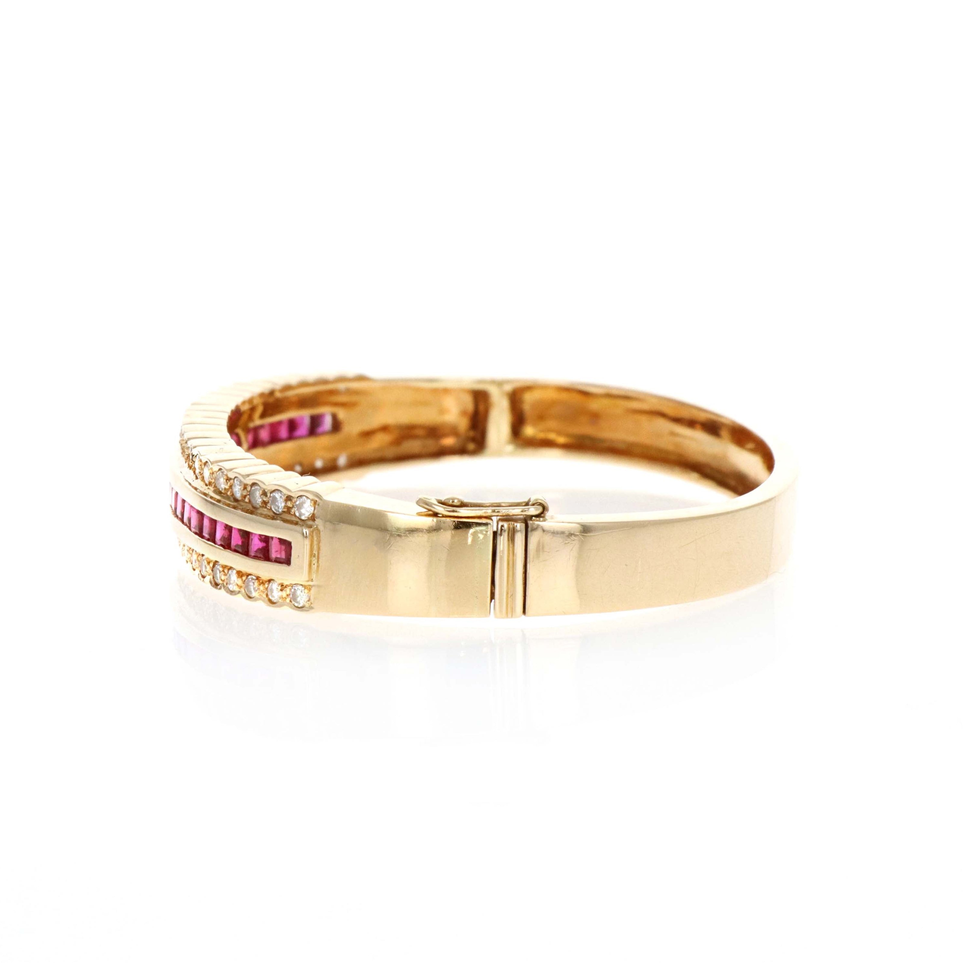 14K Yellow Gold 3 Carat Ruby Diamond Scalloped Channel Bangle - Queen May