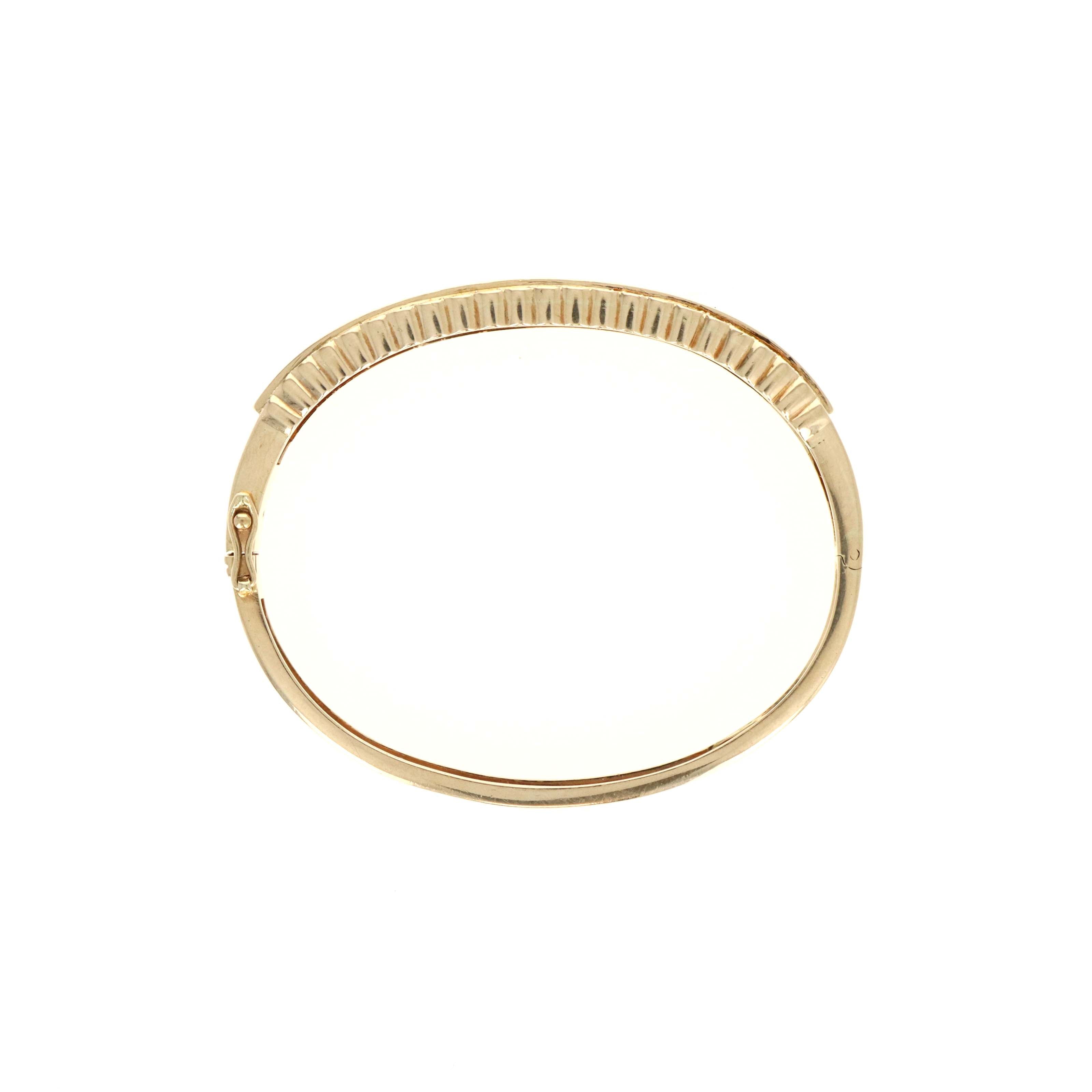 14K Yellow Gold 3 Carat Ruby Diamond Scalloped Channel Bangle - Queen May