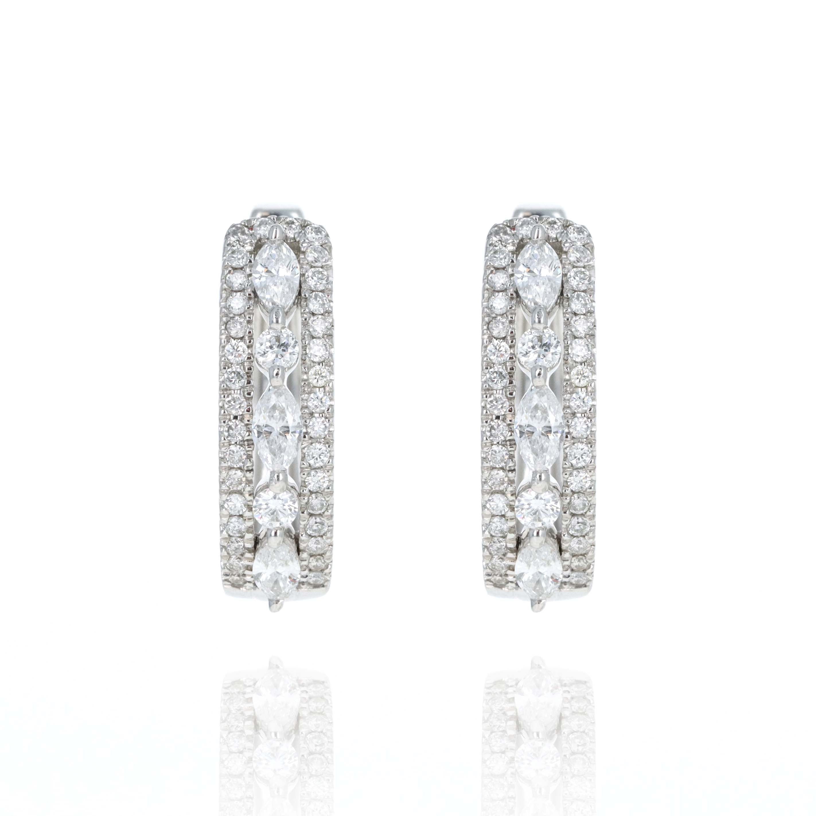 14K White Gold 1 Carat Diamond Marquise Hoop Earrings - Queen May
