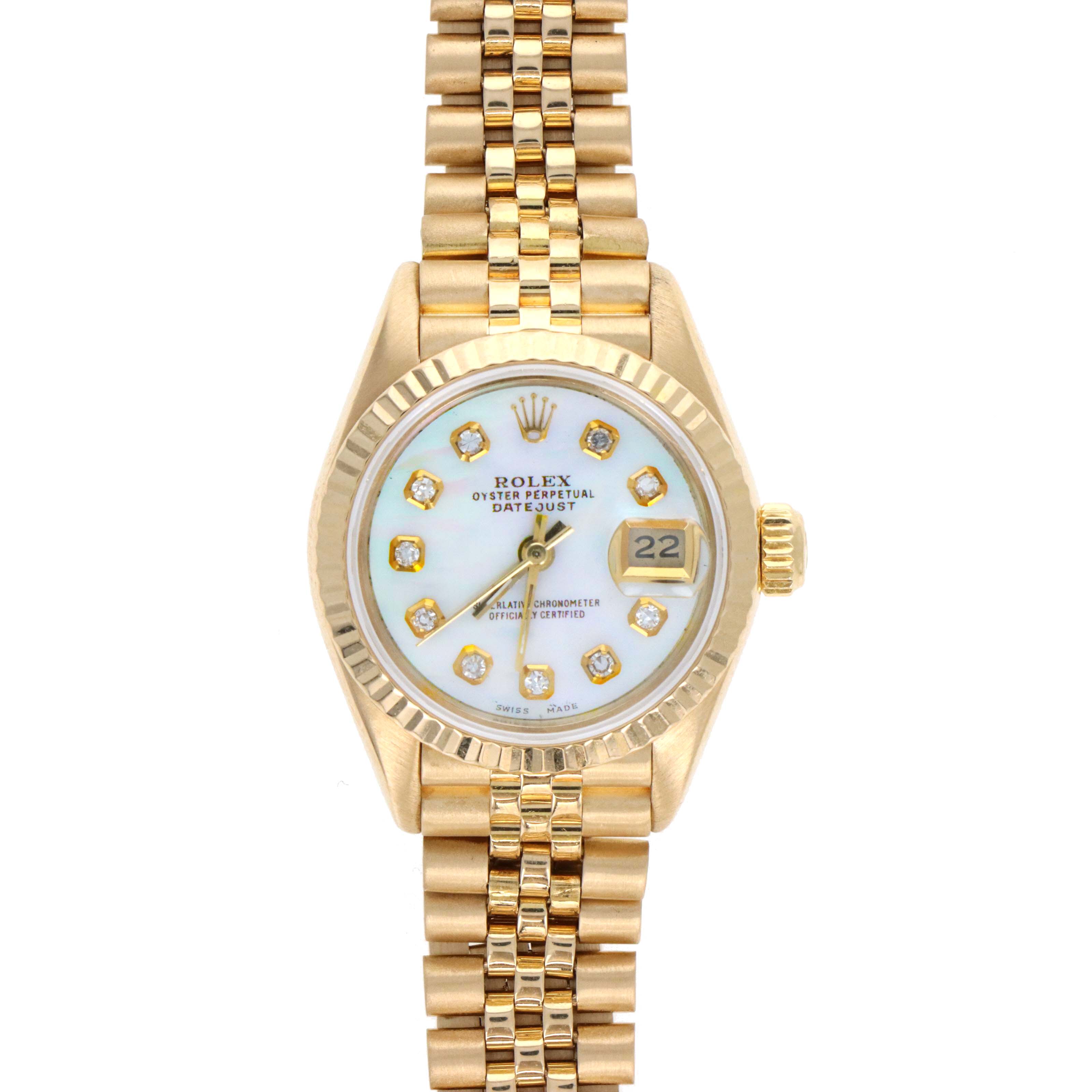 Rolex Datejust 26MM 18K Yellow Gold Aftermarket MOP Diamond Dial Model 69178 - Queen May