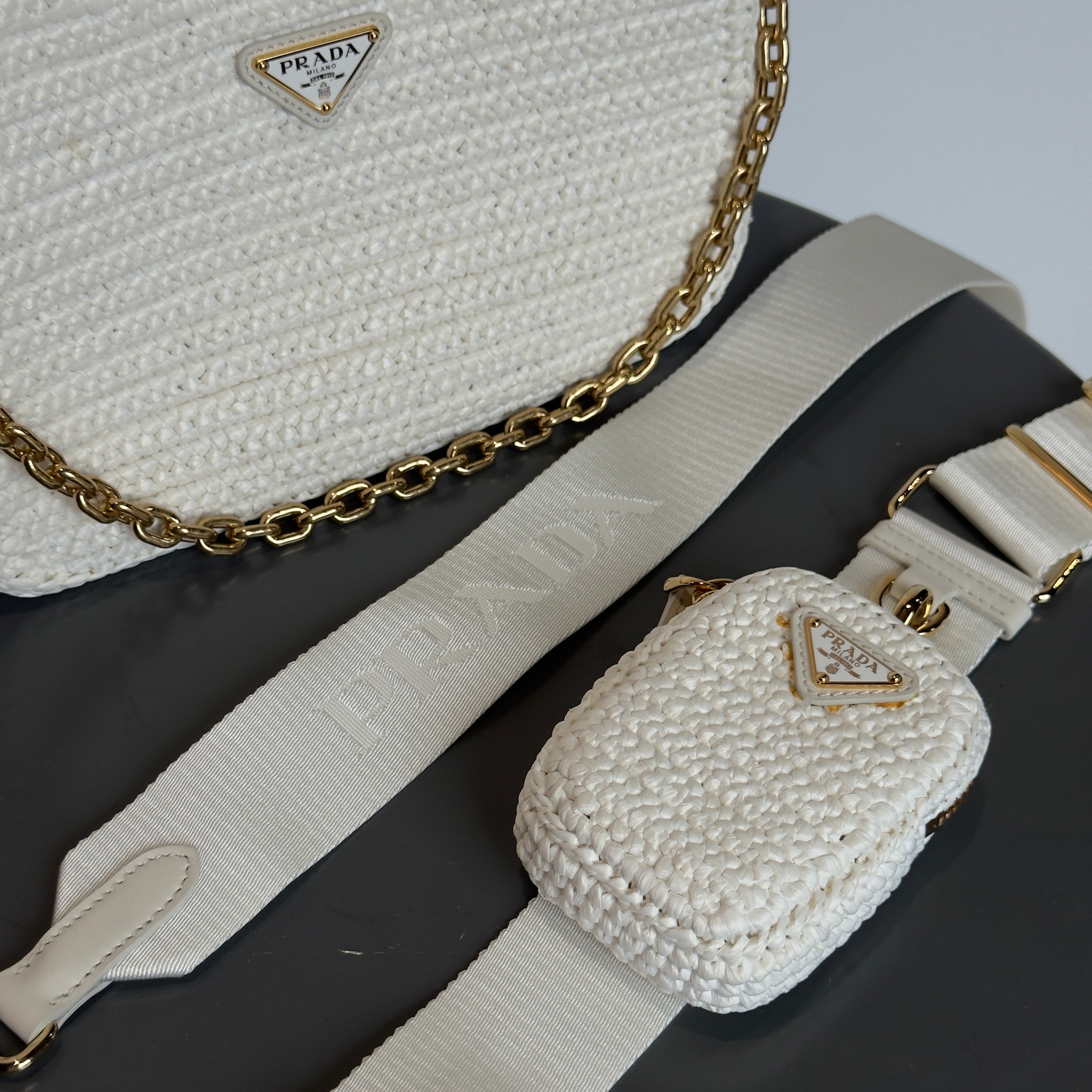Prada Saffiano White Raffia