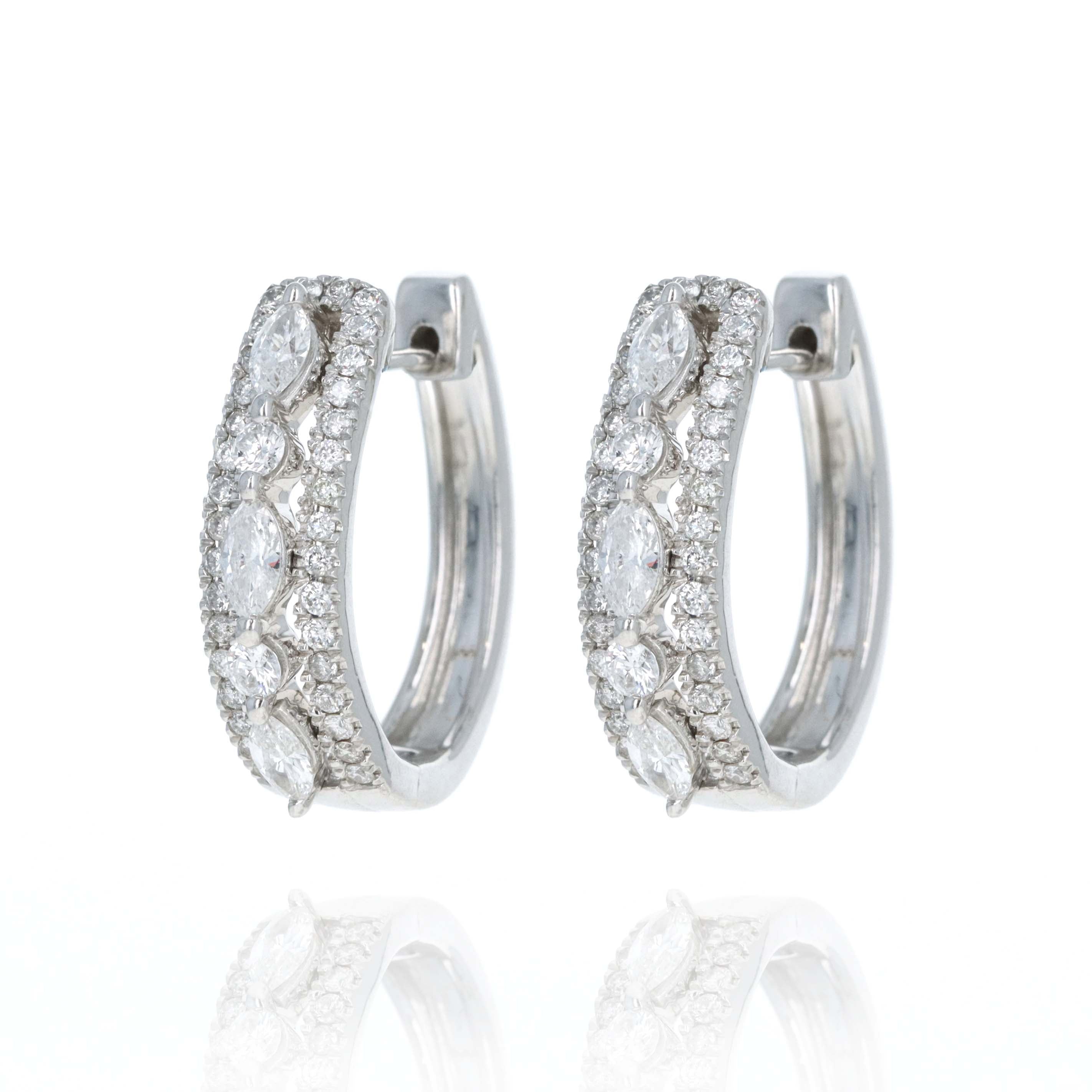 14K White Gold 1 Carat Diamond Marquise Hoop Earrings - Queen May