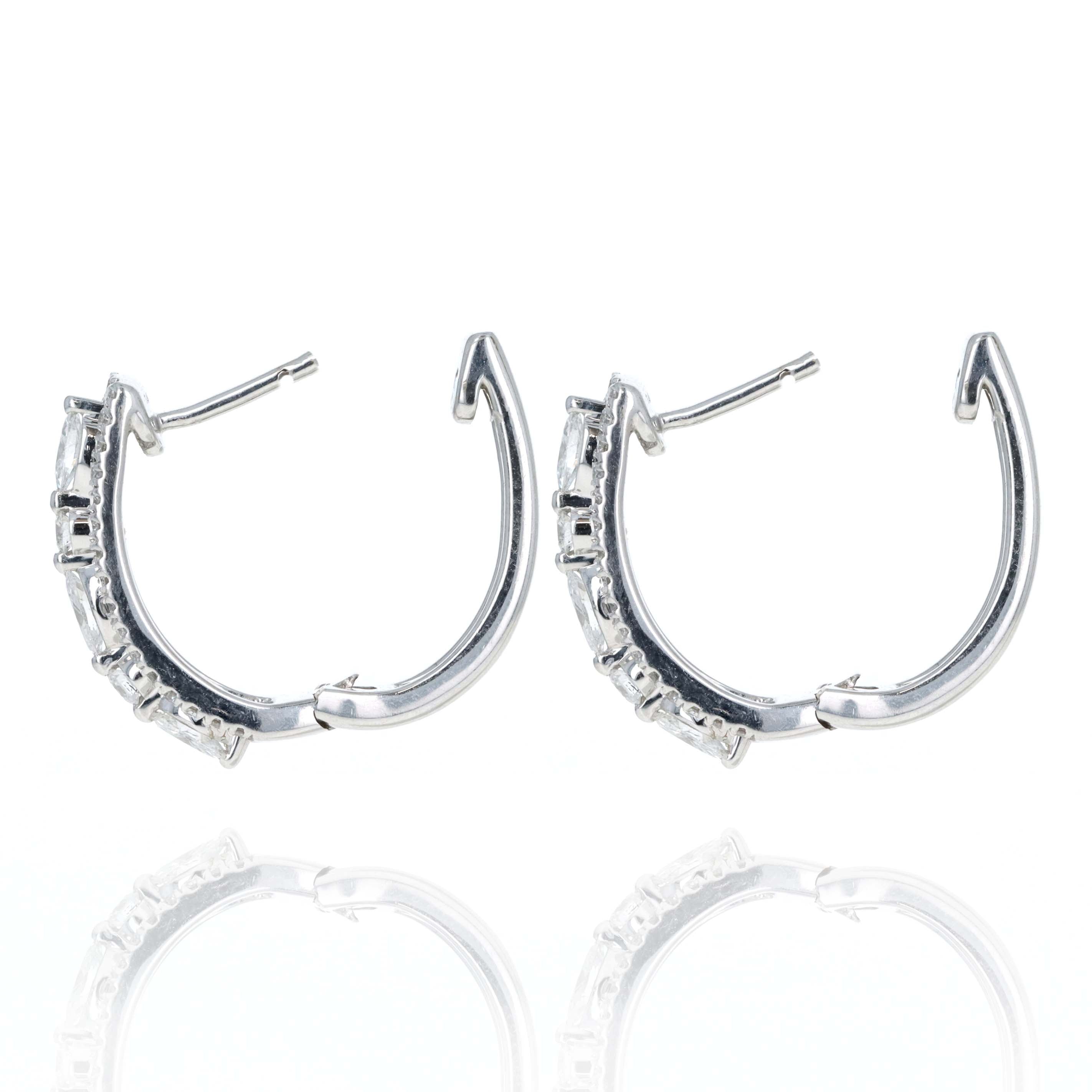 14K White Gold 1 Carat Diamond Marquise Hoop Earrings - Queen May