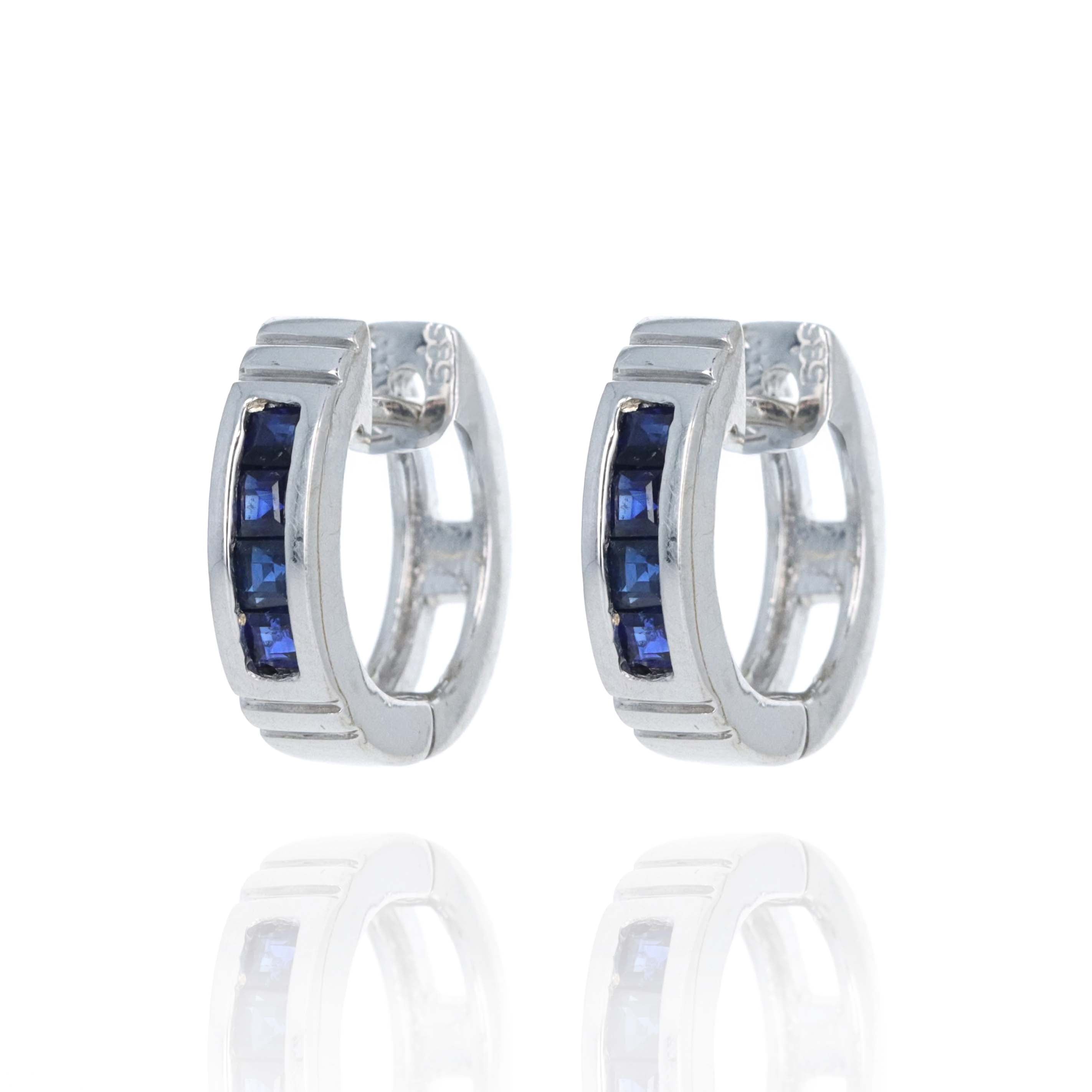 14K White Gold Sapphire Micro Huggie Hoop Earrings - Queen May