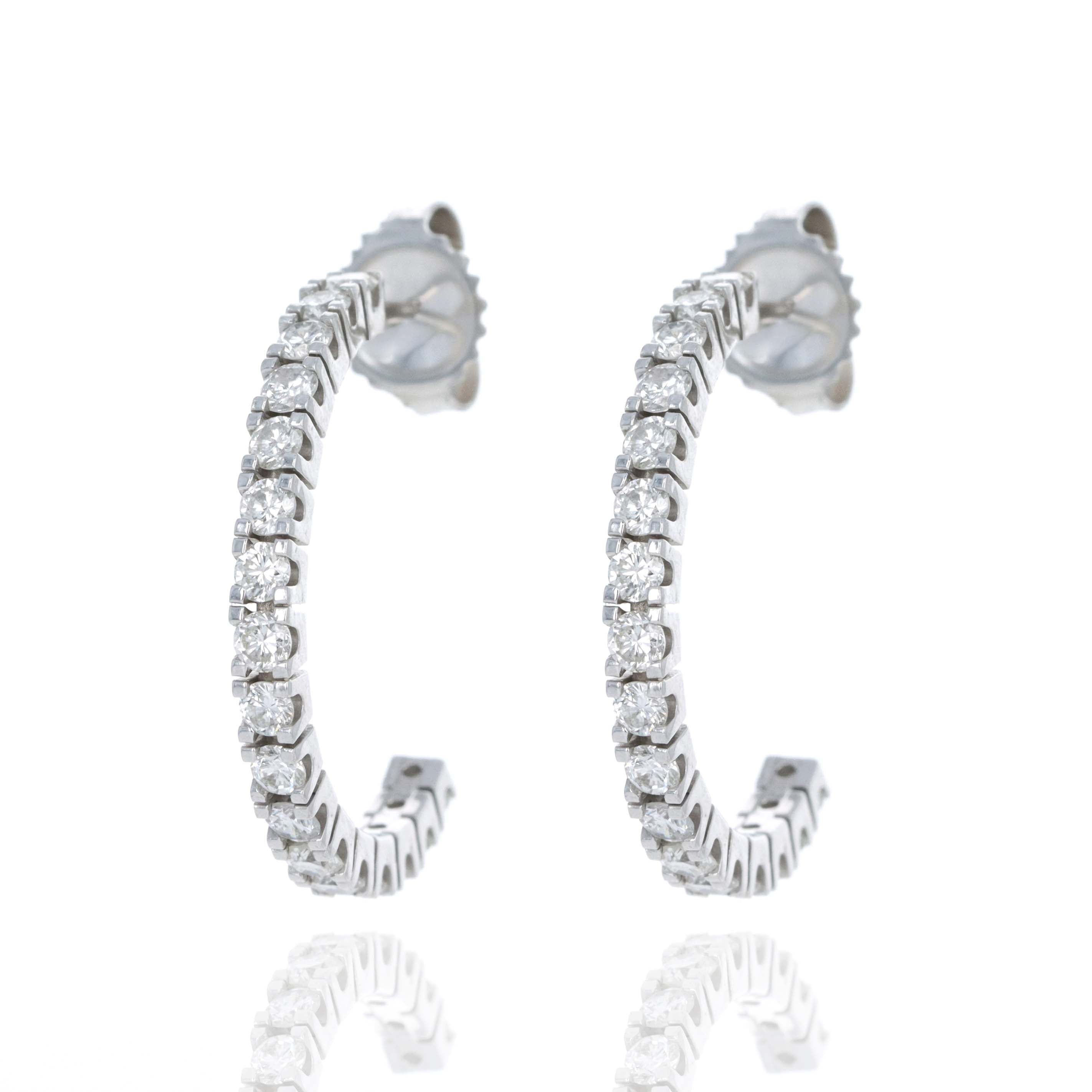 14K White Gold 1 Carat Diamond Hoop Stud Earrings - Queen May