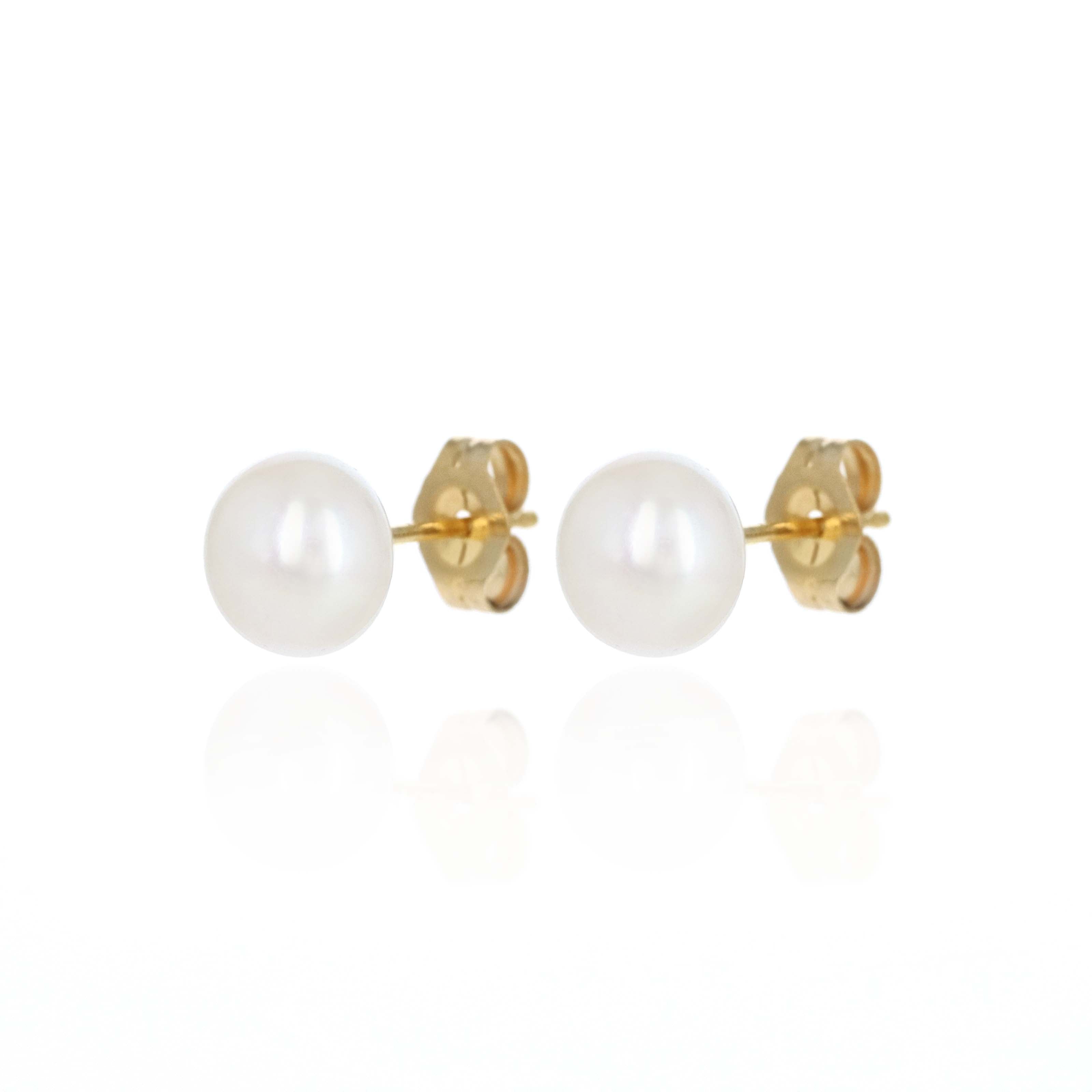14K Yellow Gold 6.5mm Cultured Pearl Stud Earrings - Queen May