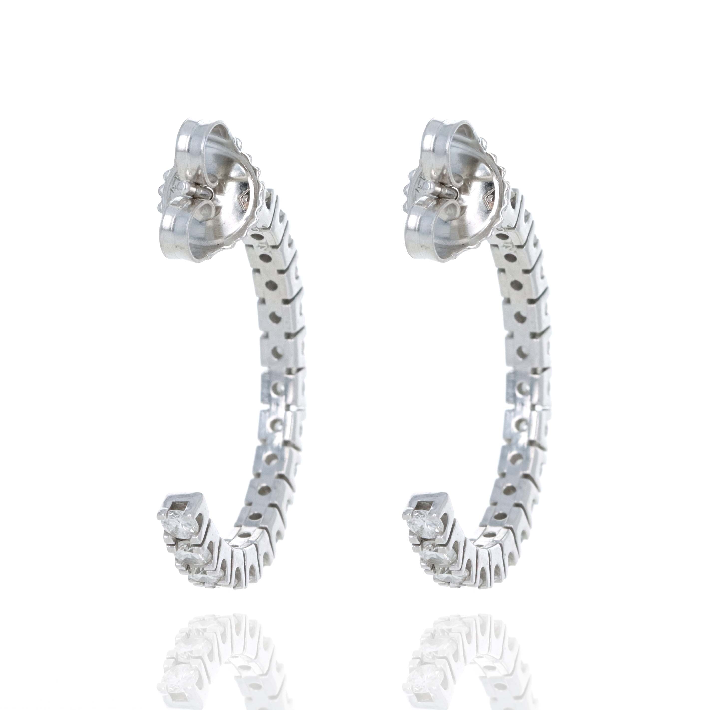 14K White Gold 1 Carat Diamond Hoop Stud Earrings - Queen May