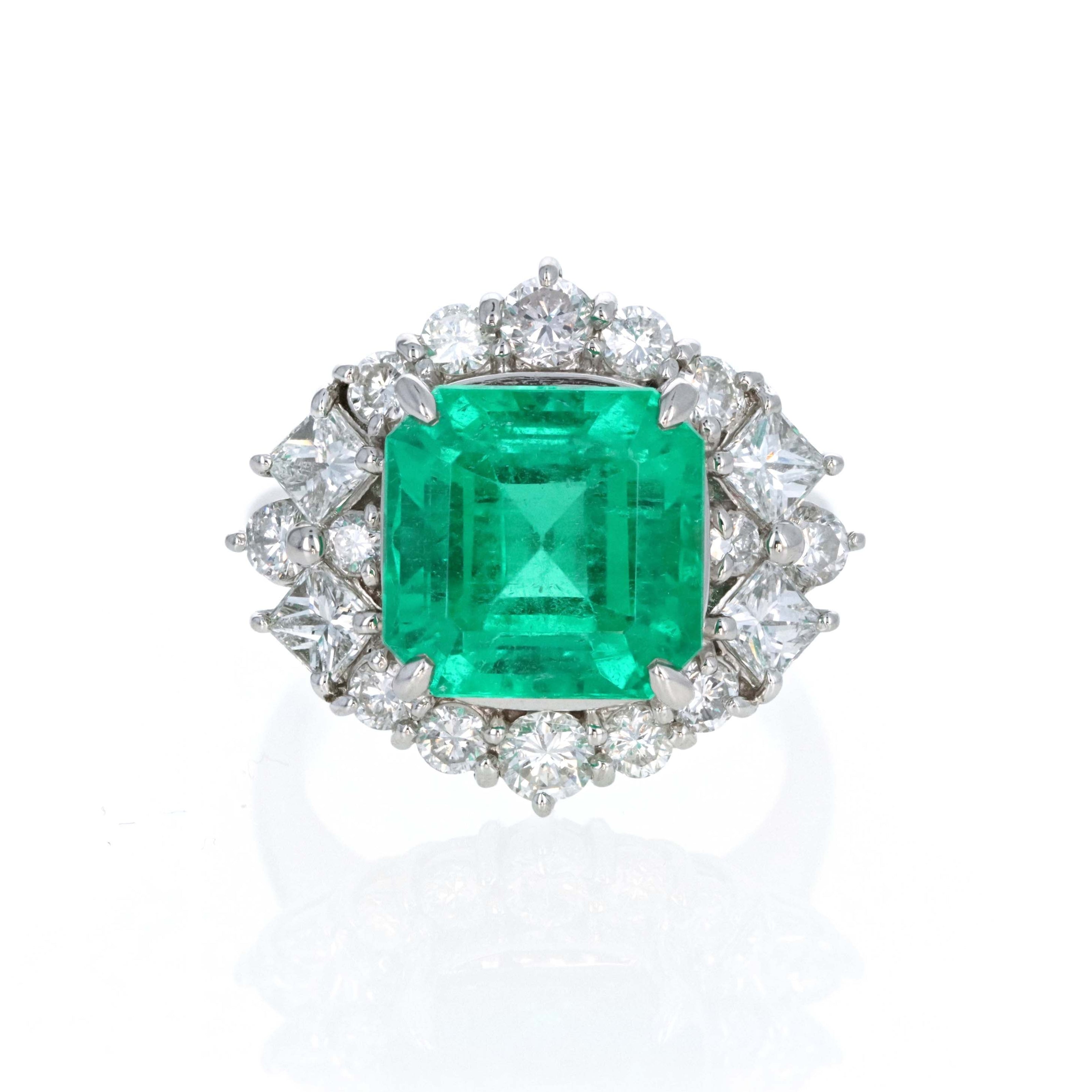 Platinum 4.83 Carat Colombian Emerald Diamond Accented Ring - Queen May
