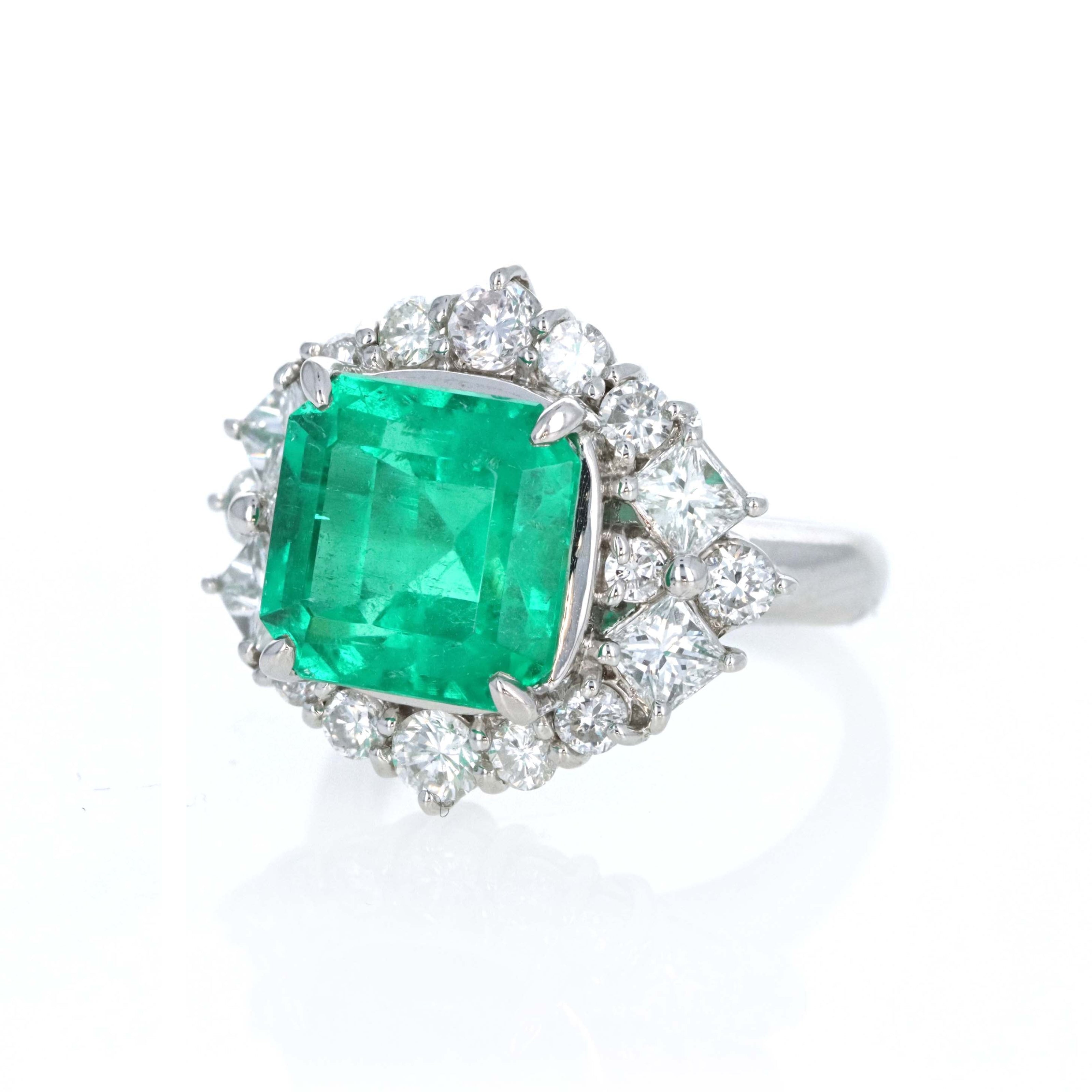Platinum 4.83 Carat Colombian Emerald Diamond Accented Ring - Queen May