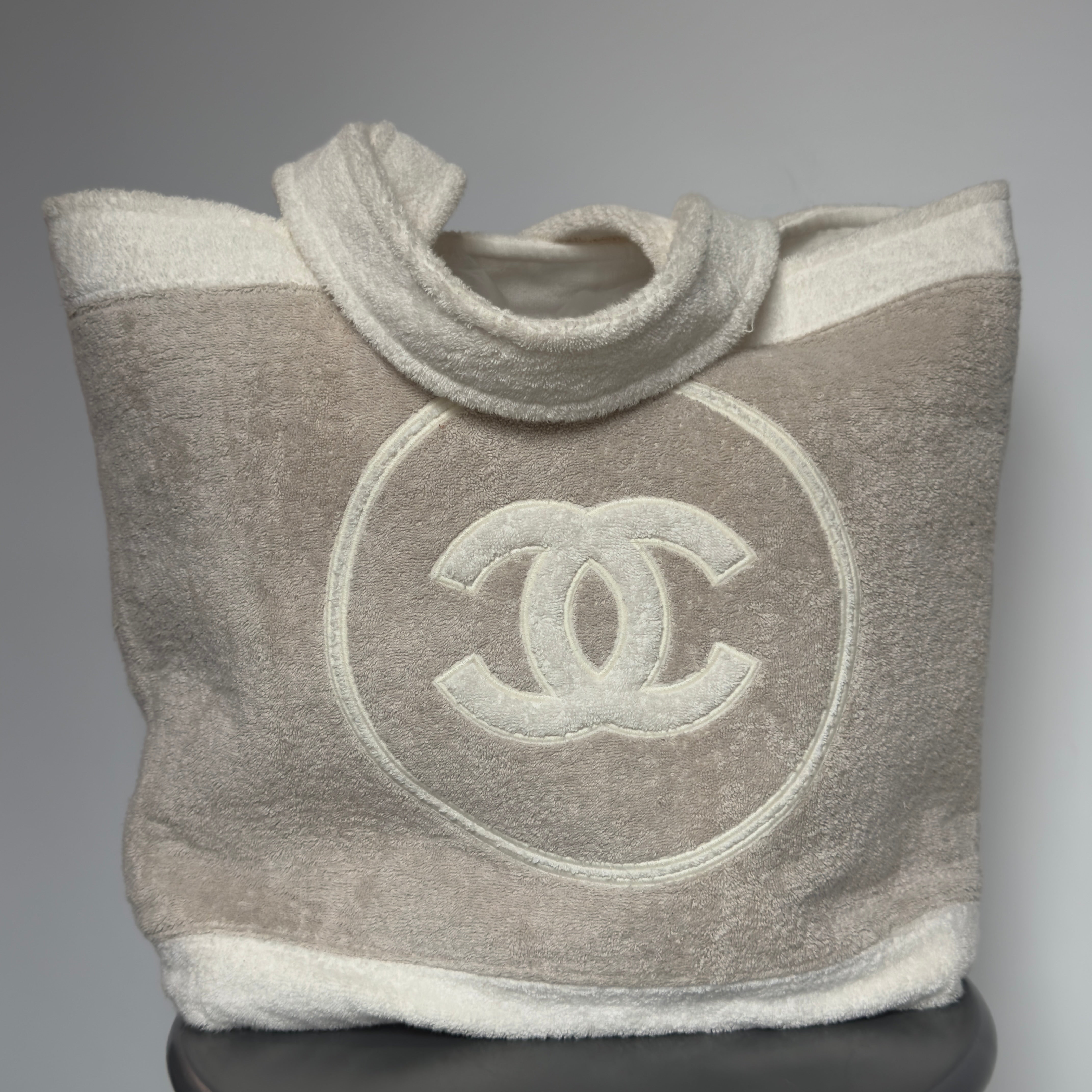 Chanel Terry Cotton CC Beach Tote Towel Bag With Pouch