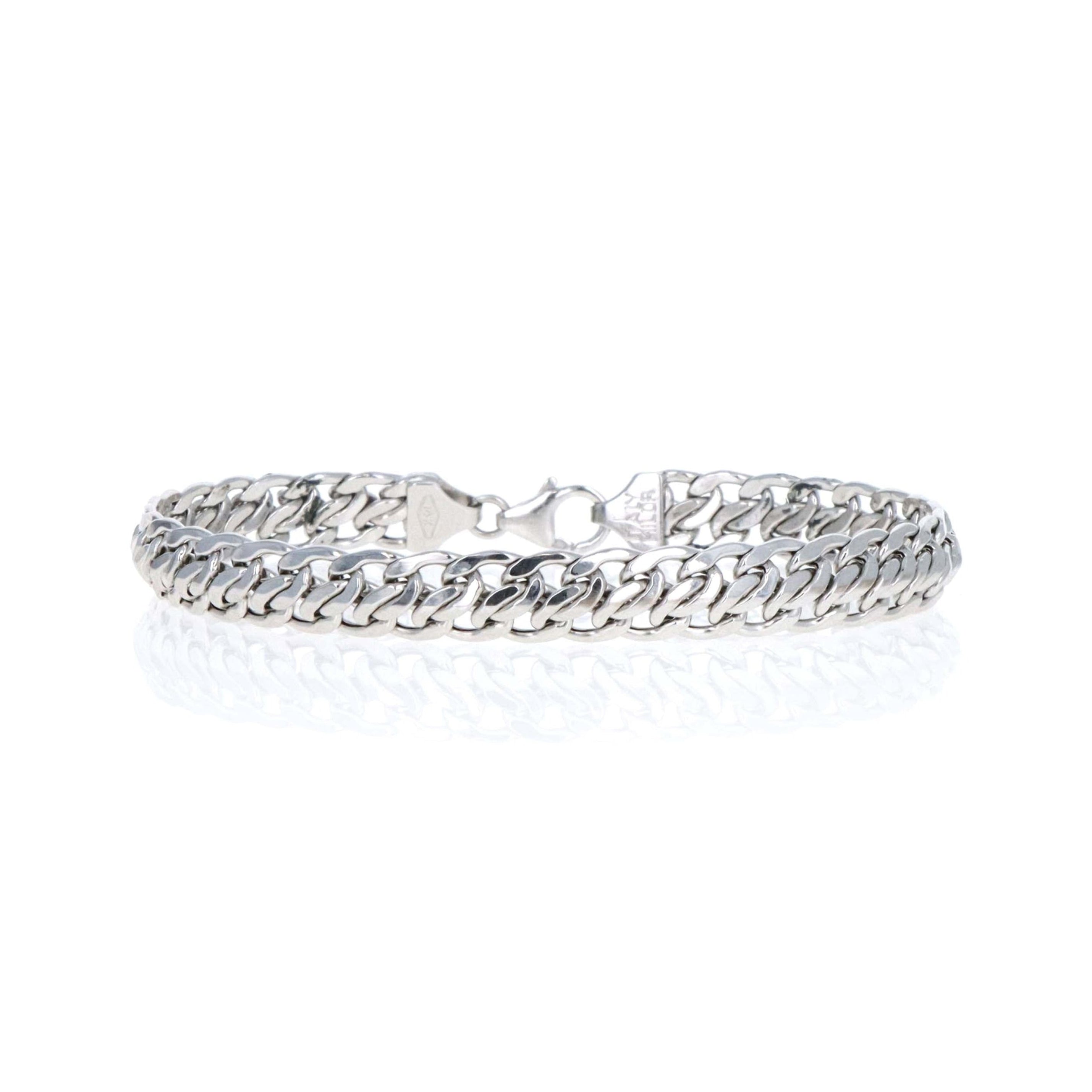 14K White Gold 7.3mm Cuban Link Chain Bracelet - Queen May