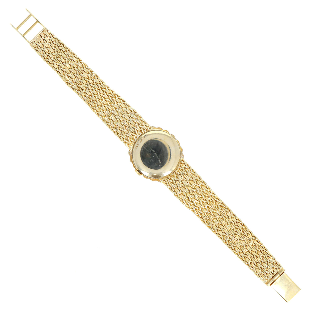 Vintage Rolex Ladies 14K Yellow Gold Mosaic Opal Dial & Diamond Bezel Oval Shaped Woven Bracelet Mechanical Movement Watch - Queen May