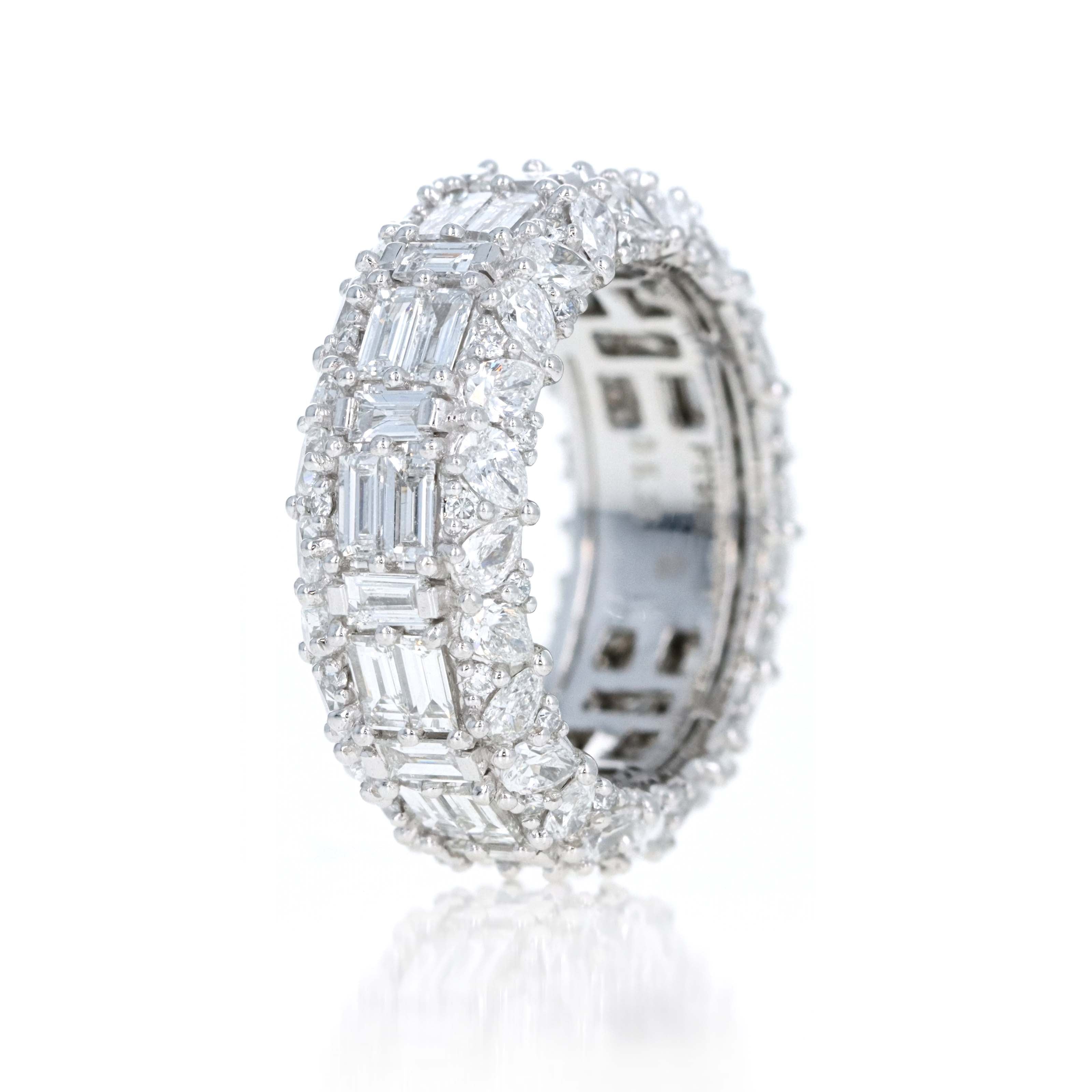 Platinum 5.36 Carat Diamond Fancy Shape Pave Band - Queen May