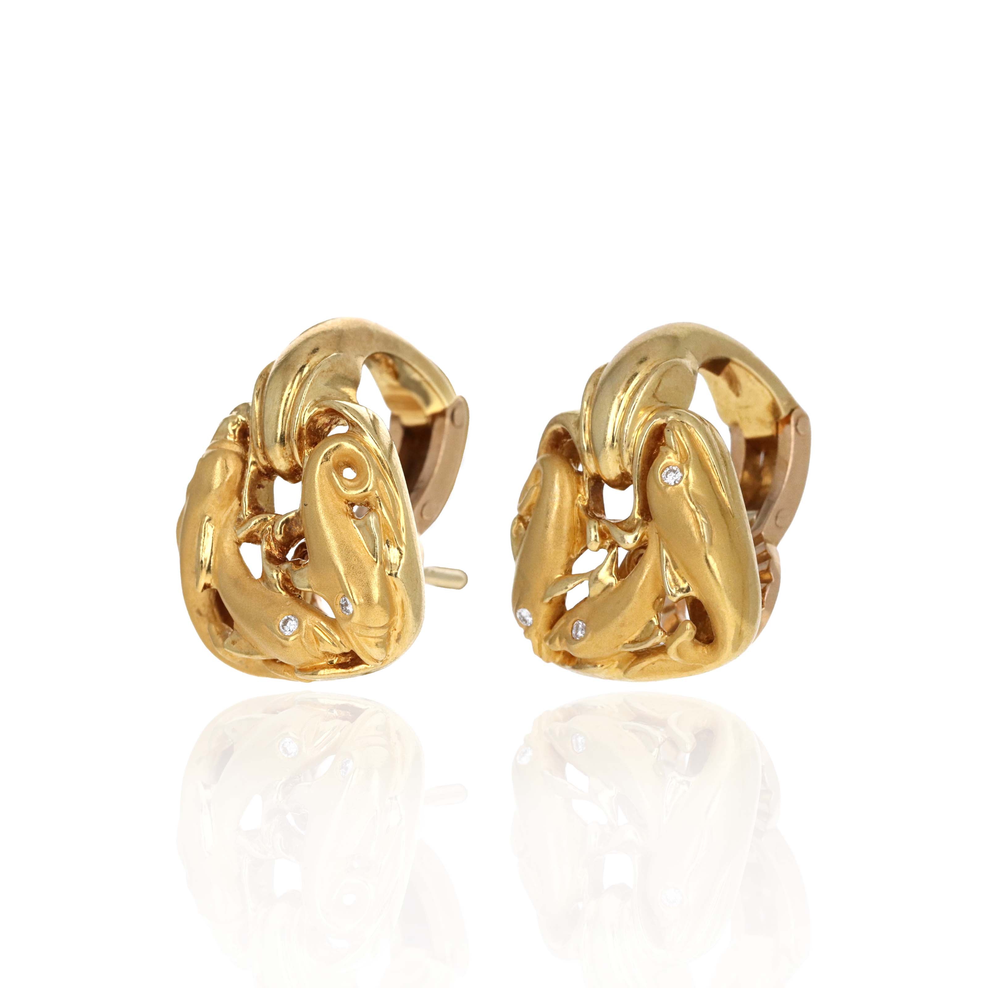 Carrera y Carrera 18K Yellow Gold 0.04 Carat Diamond Dolphin Earrings