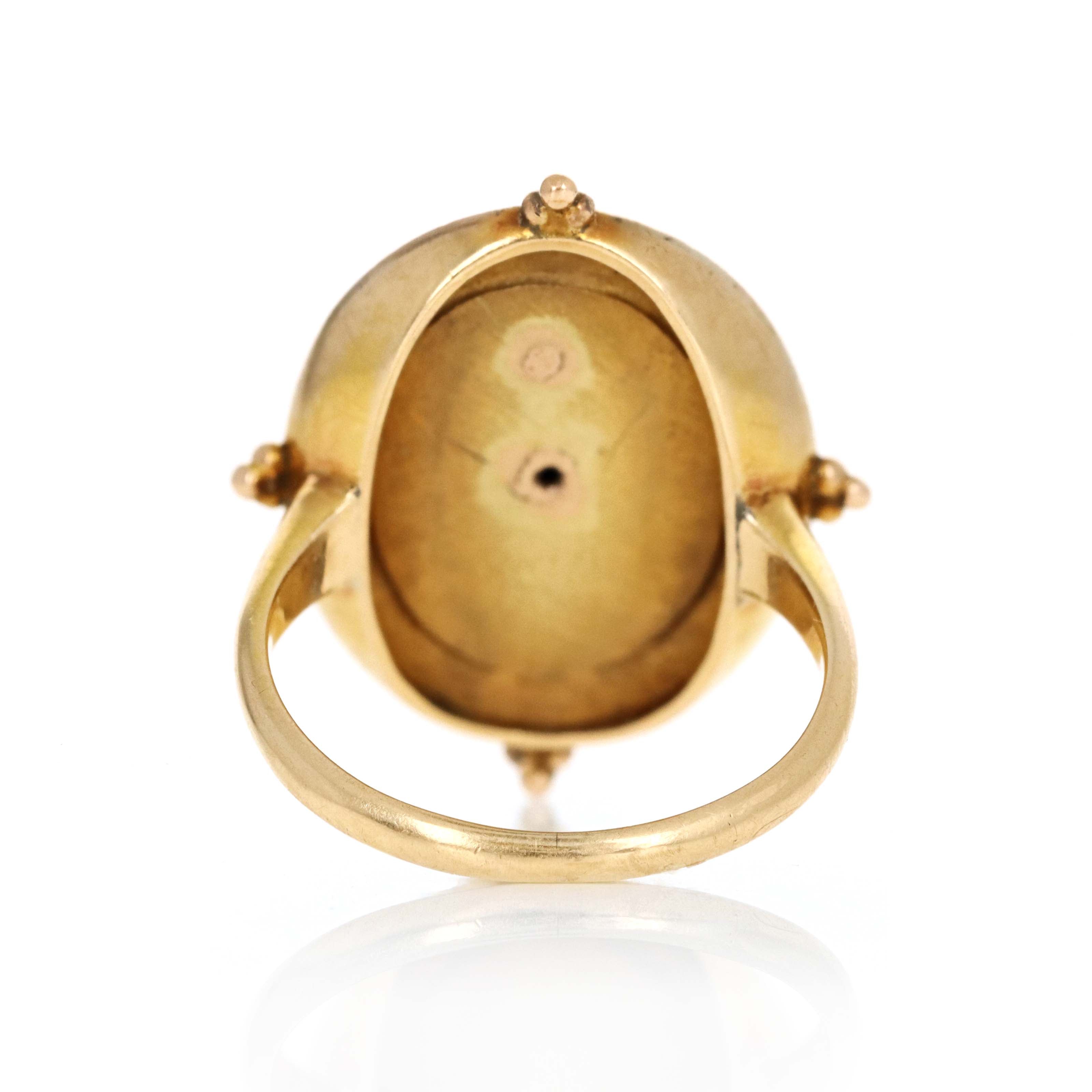 Victorian Etruscan Revival 14K Yellow Gold Enamel Pearl Rose Cut Diamond Star Ring - Queen May
