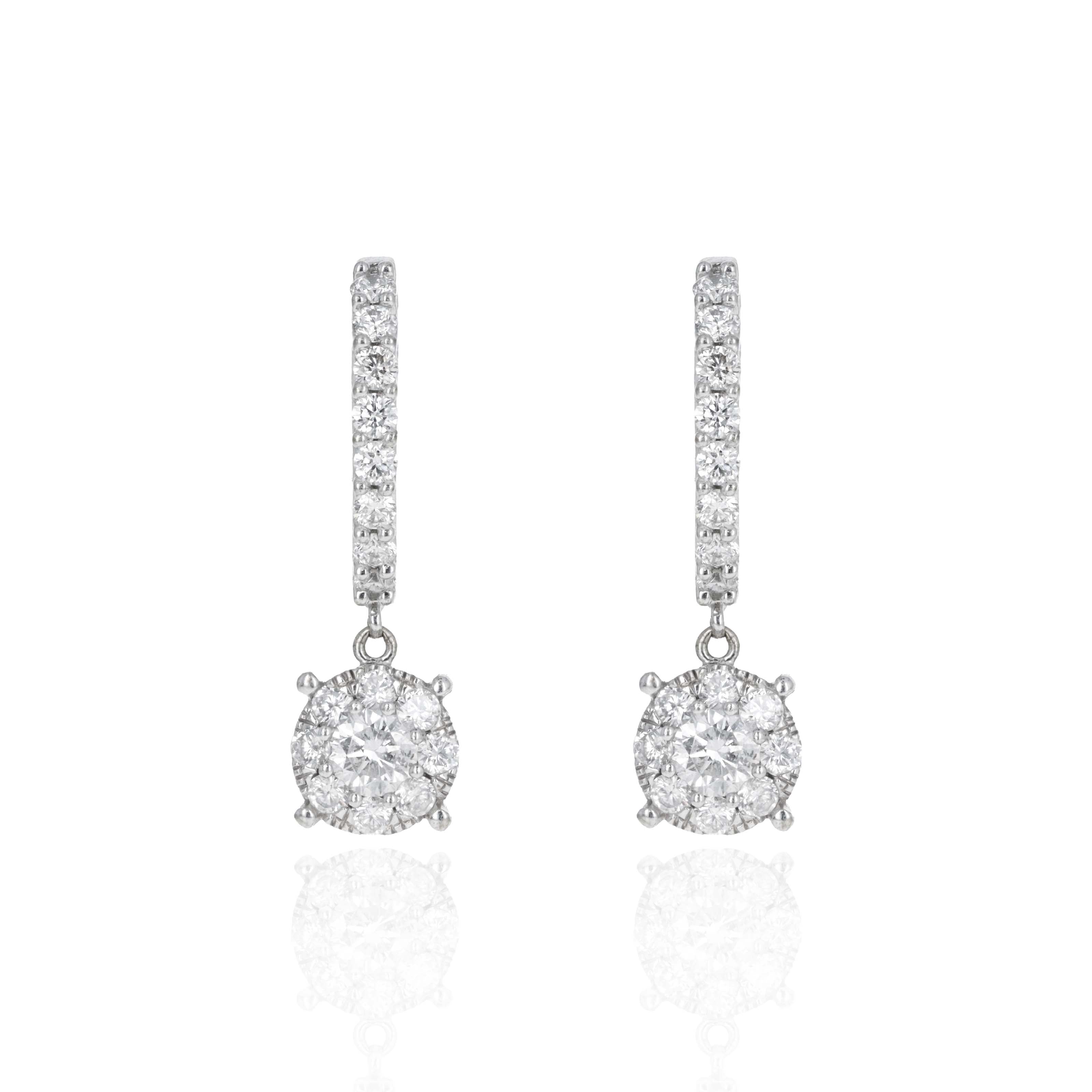 14K White Gold 0.7 Carat Diamond Hoop Earrings