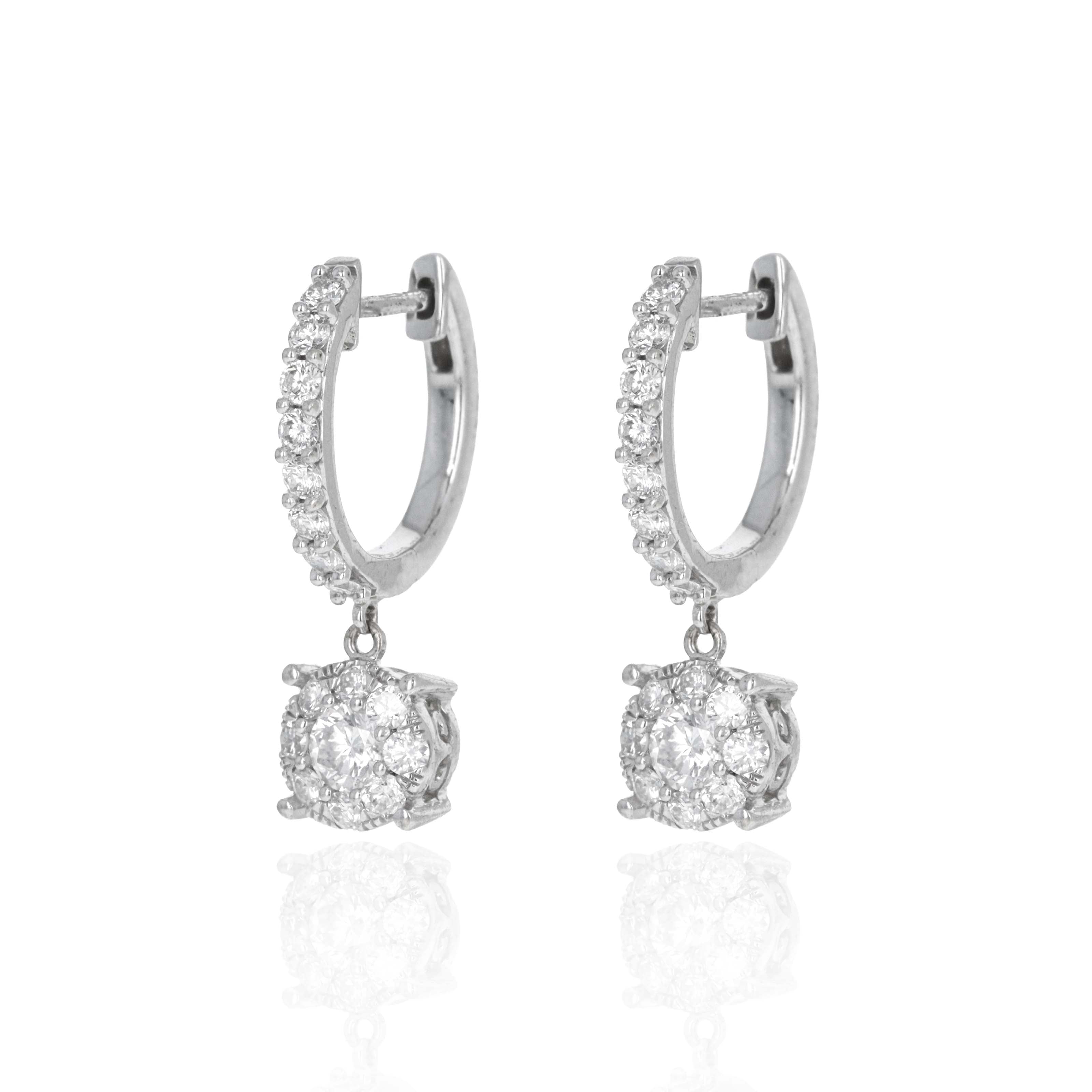 14K White Gold 0.7 Carat Diamond Hoop Earrings