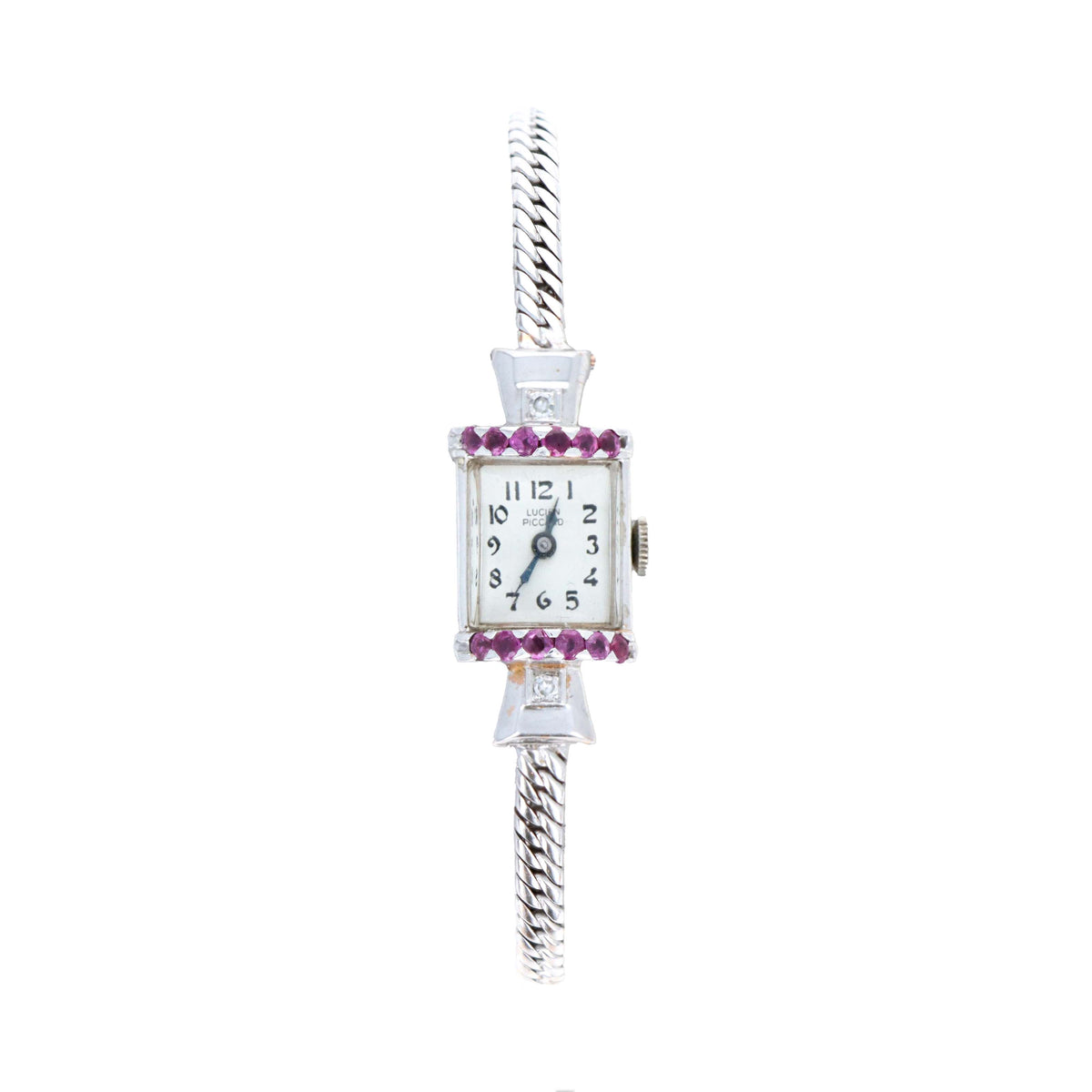 14K White Gold Ruby Diamond Lucien Piccard Ladies Cocktail Watch